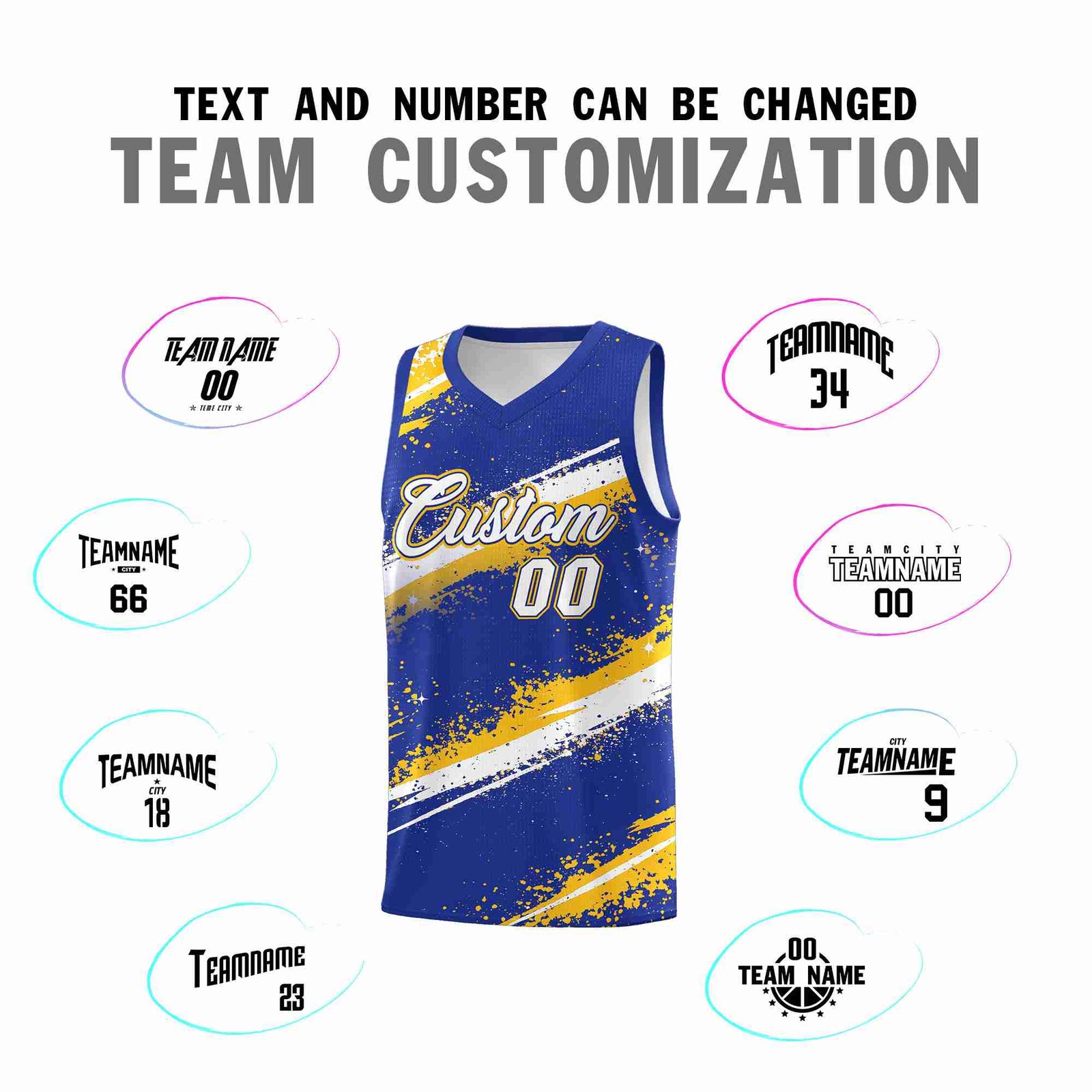 Custom Royal Blue Yellow White Basketball Jersey Stellar Strike Series Cosmic Quick-Drying