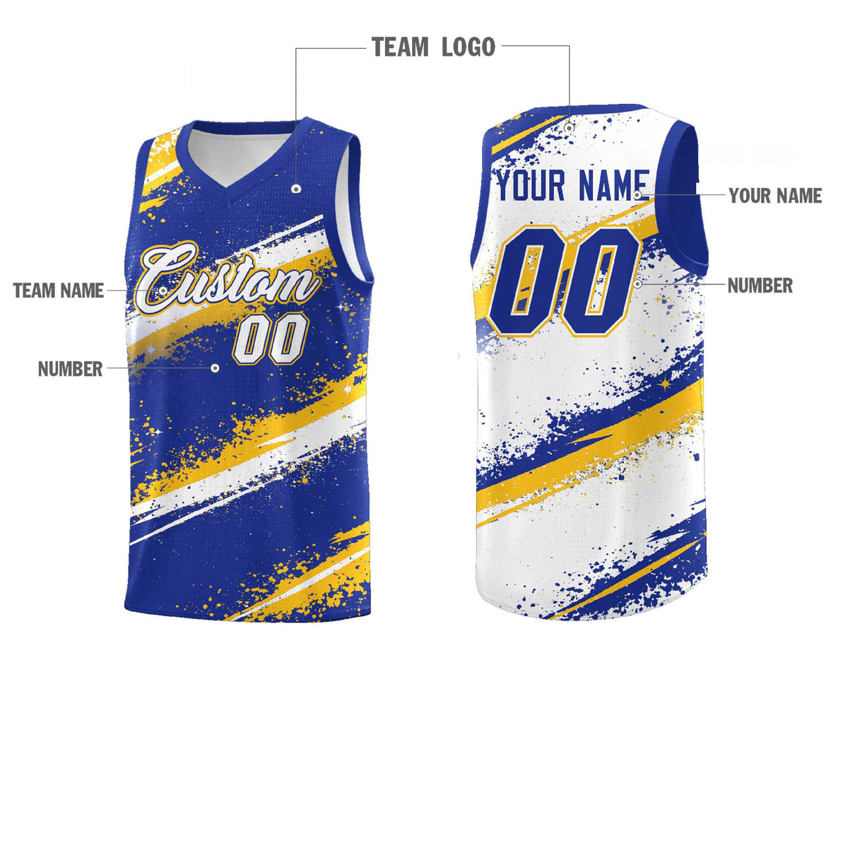 Custom Royal Blue Yellow White Basketball Jersey Stellar Strike Series Cosmic Quick-Drying