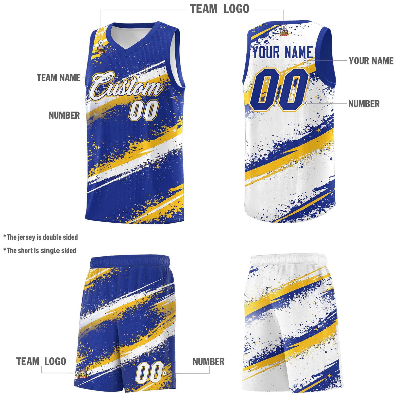 Custom Royal Blue Yellow White Basketball Jersey Stellar Strike Series Cosmic Quick-Drying