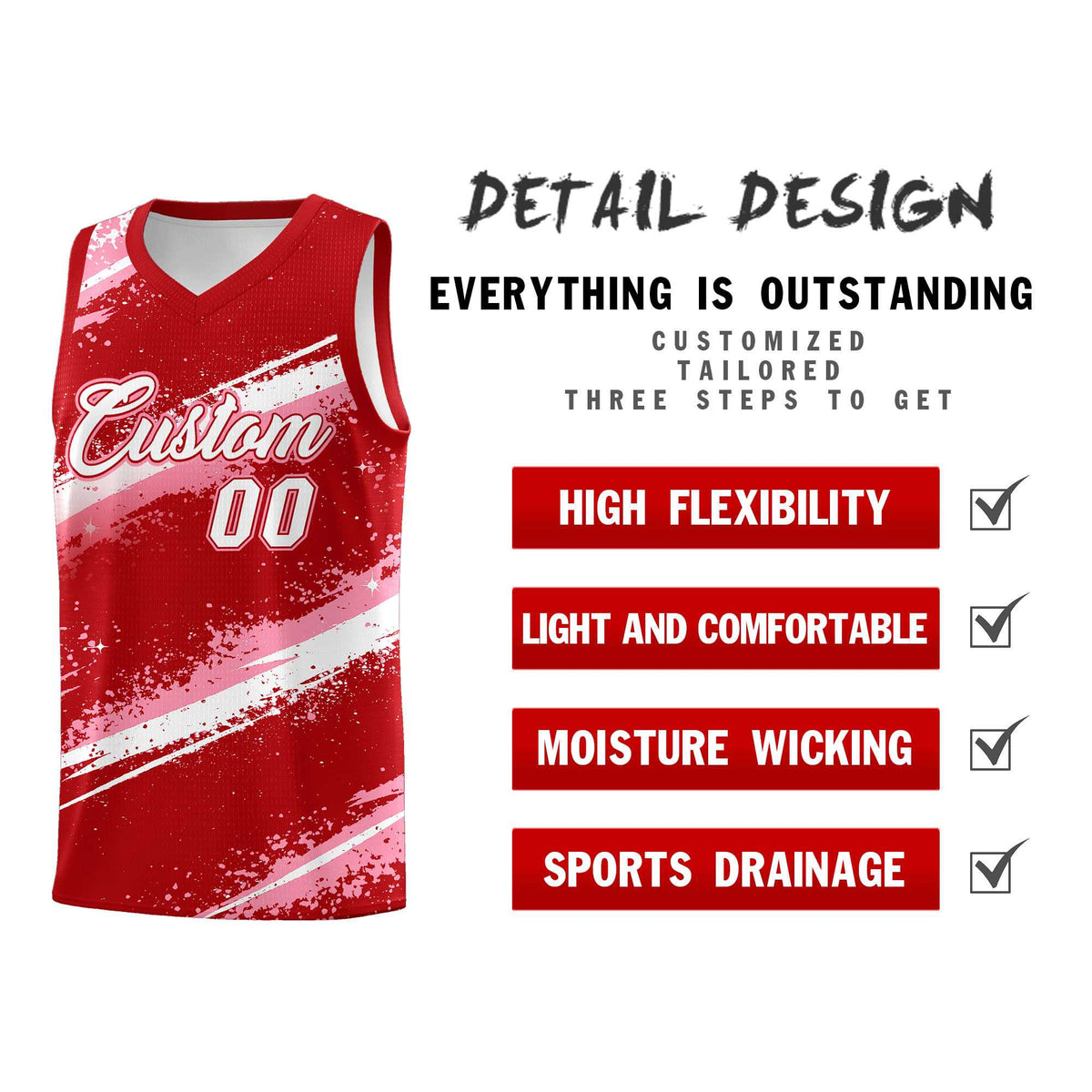 Custom Red Light Pink White Basketball Jersey Stellar Strike Series Impact Lightweight