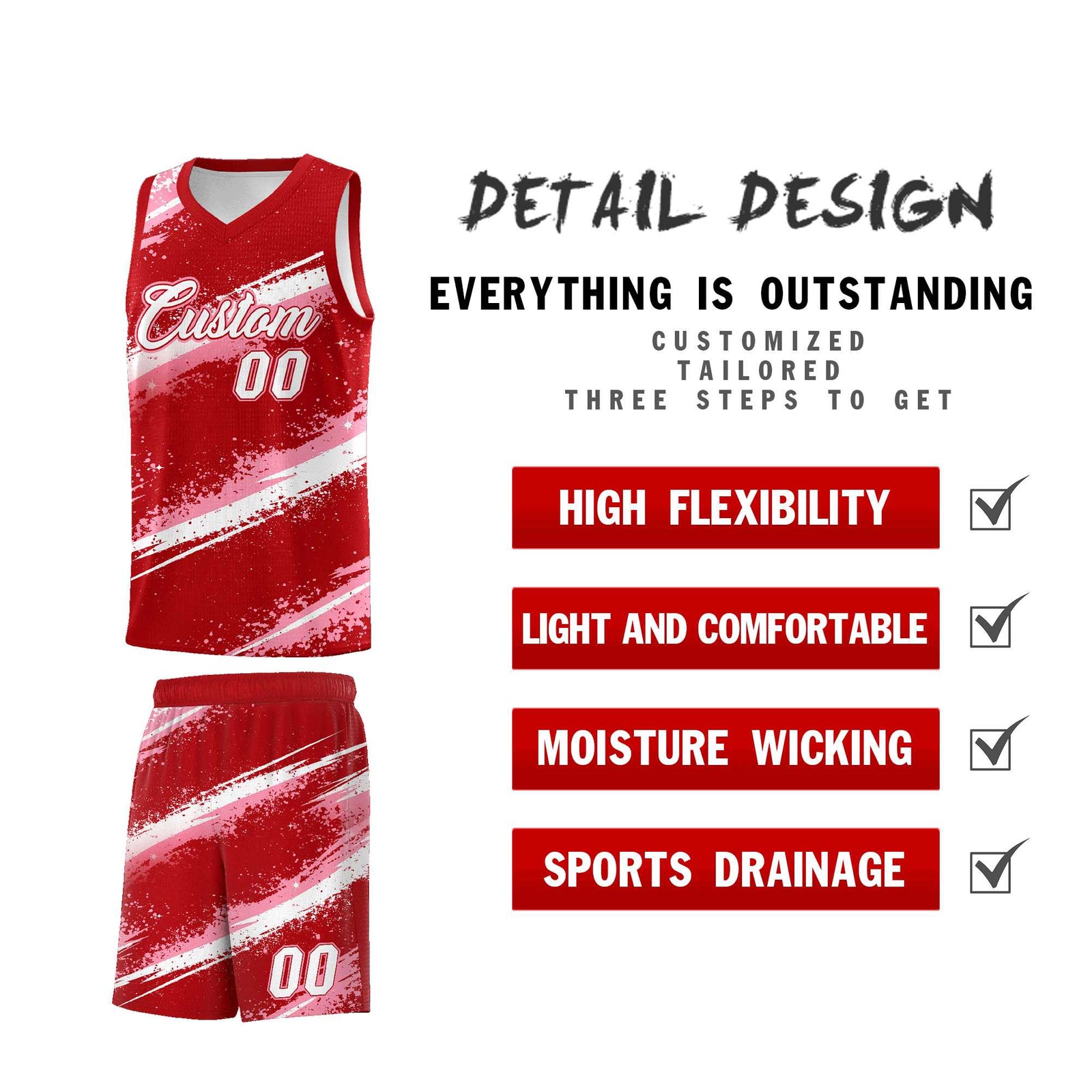 Custom Red Light Pink White Basketball Jersey Stellar Strike Series Impact Lightweight