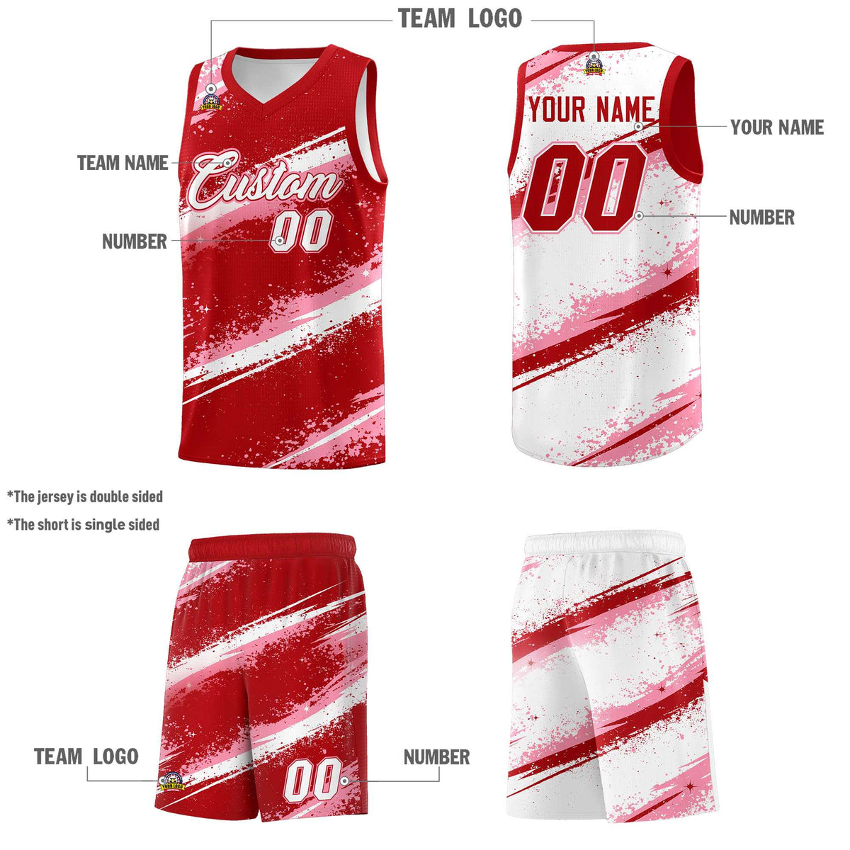 Custom Red Light Pink White Basketball Jersey Stellar Strike Series Impact Lightweight