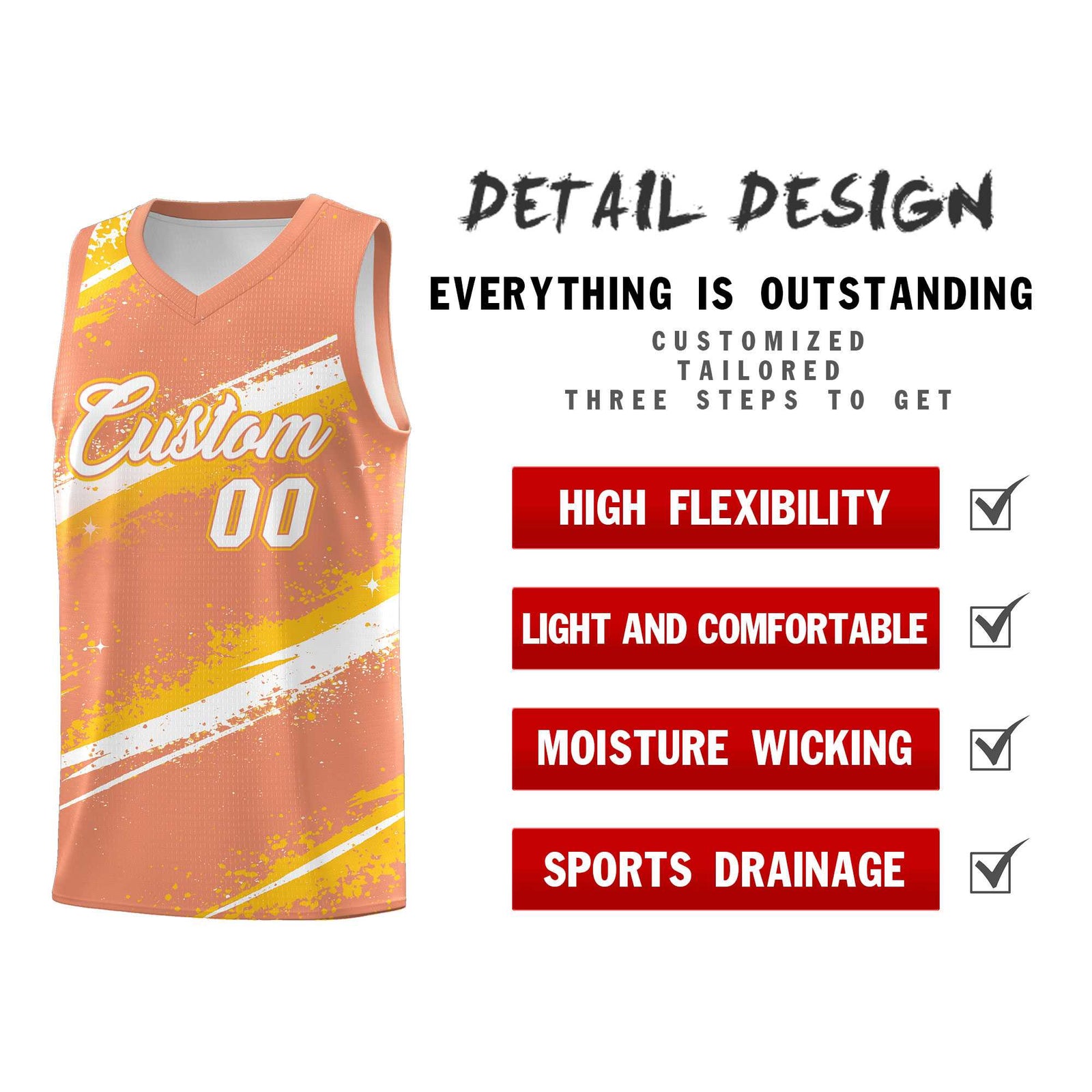 Custom Light Orange Yellow White Basketball Jersey Stellar Strike Series Stellar Wrinkle-Resistant
