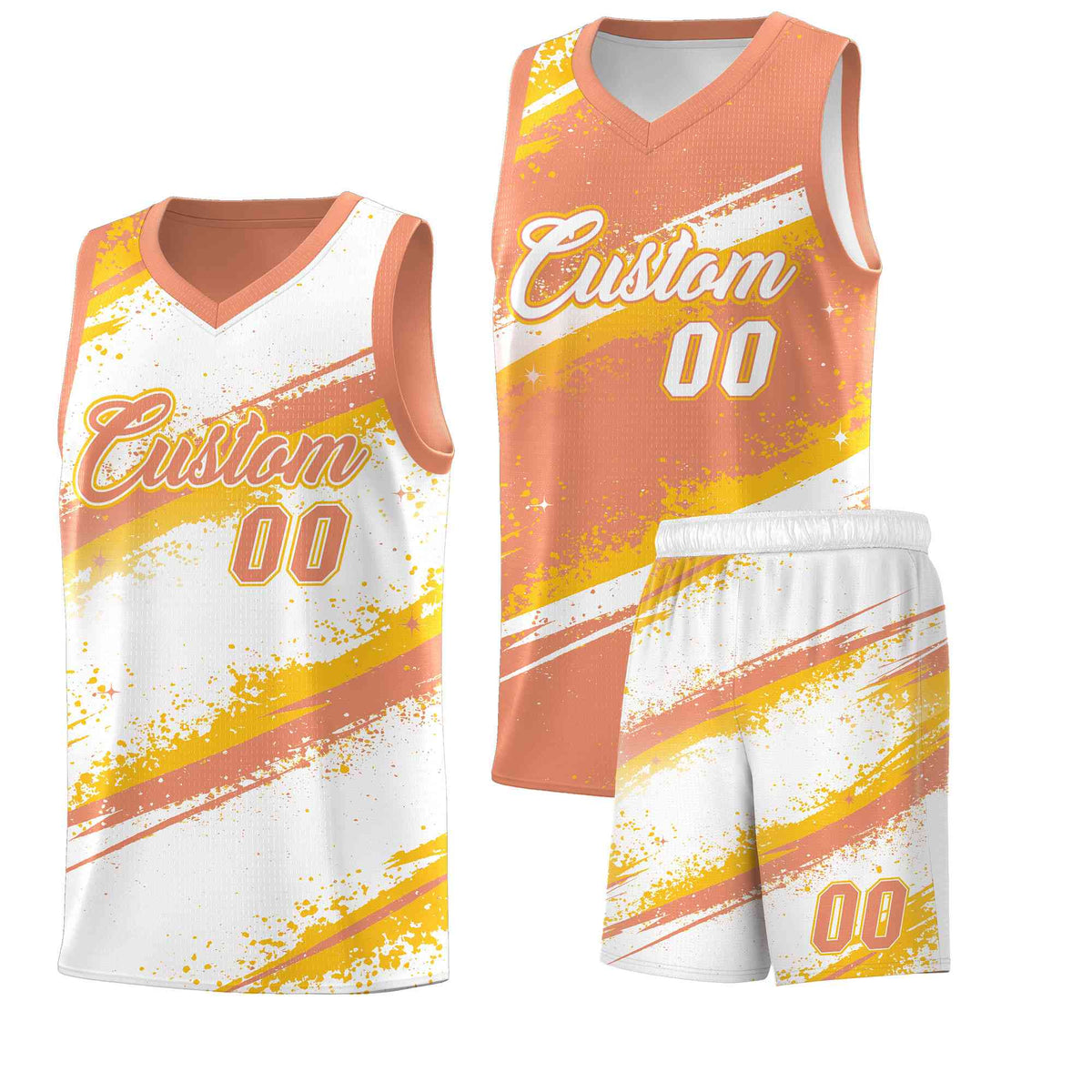 Custom Light Orange Yellow White Basketball Jersey Stellar Strike Series Stellar Wrinkle-Resistant