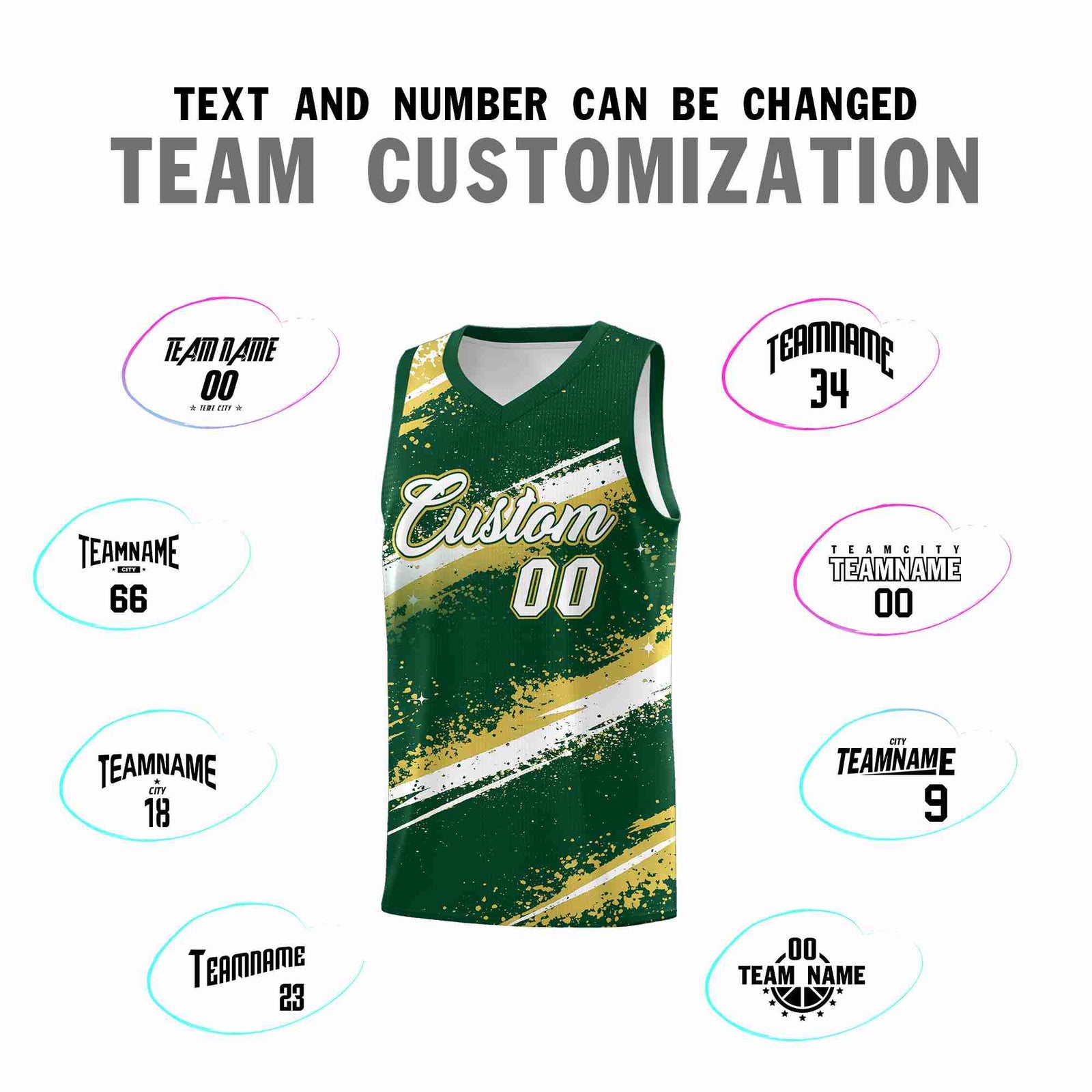 Custom Dark Green Old Gold White Basketball Jersey Stellar Strike Series Splash Drapable