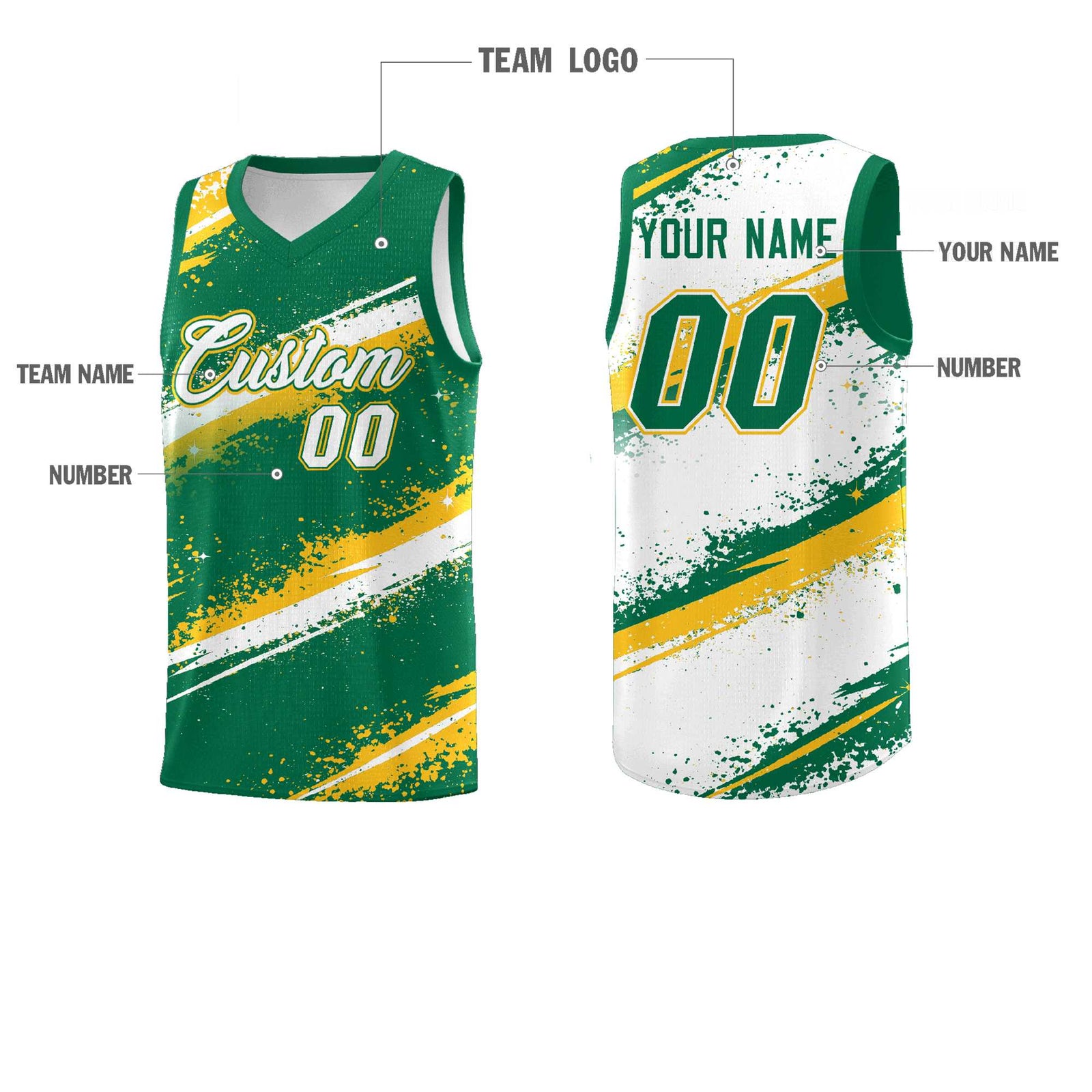 Custom Kelly Green Yellow White Basketball Jersey Stellar Strike Series Reversible Sublimation Printing
