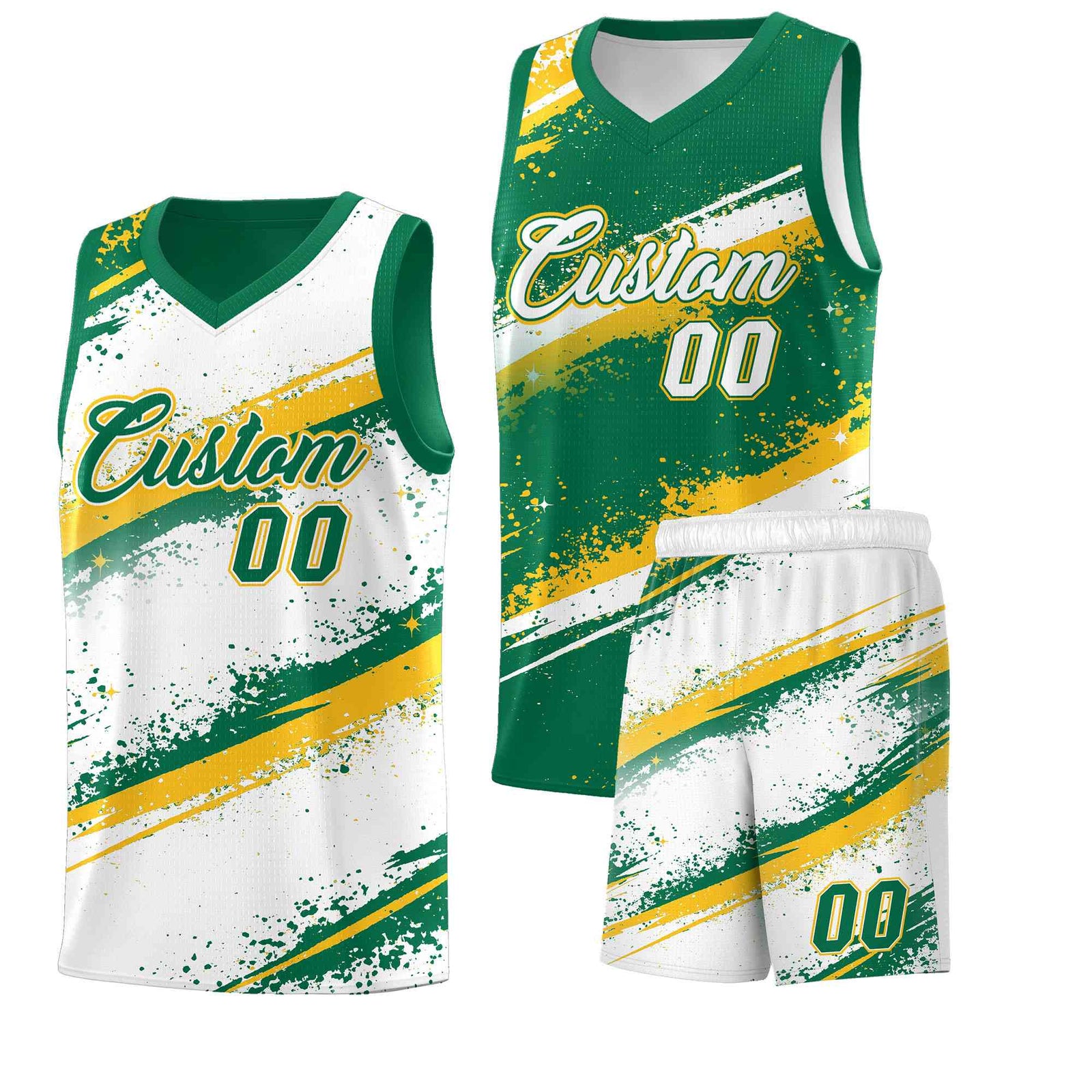 Custom Kelly Green Yellow White Basketball Jersey Stellar Strike Series Reversible Sublimation Printing