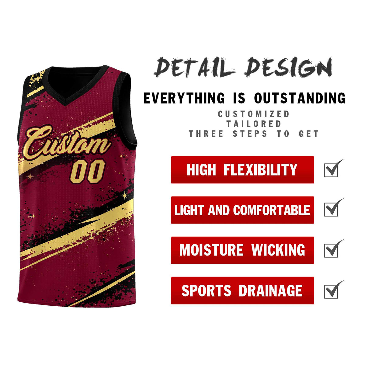 Custom Crimson Black Khaki Basketball Jersey Stellar Strike Series Dynamic Breathable