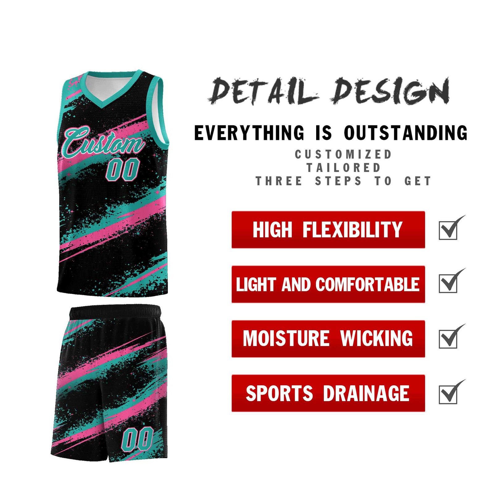 Custom Black Aqua Pink Basketball Jersey Stellar Strike Series Cosmic Lightweight