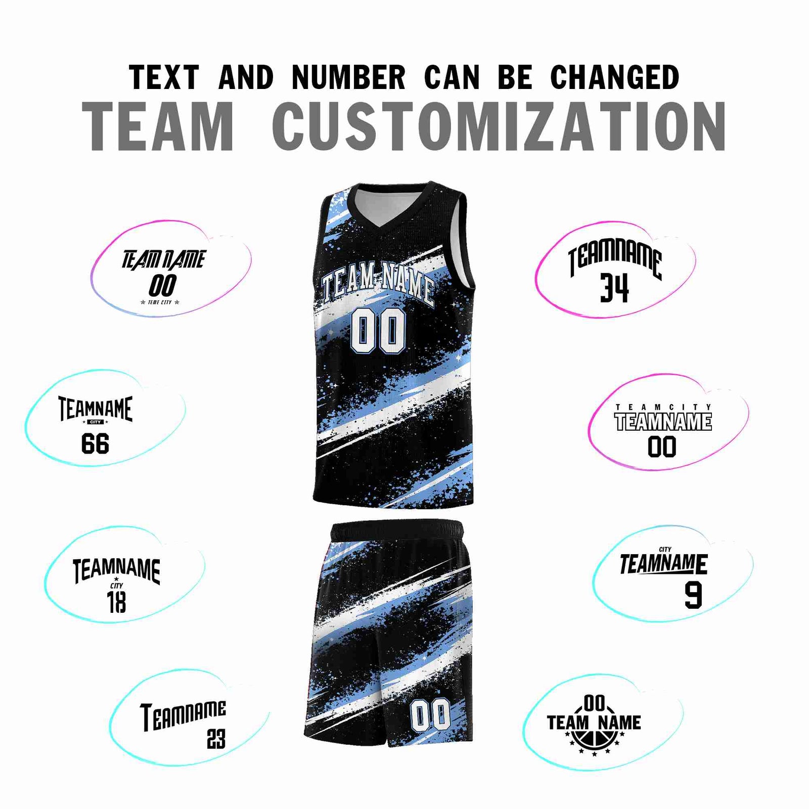 Custom Black Light Blue White Basketball Jersey Stellar Strike Series Splash Quick-Drying