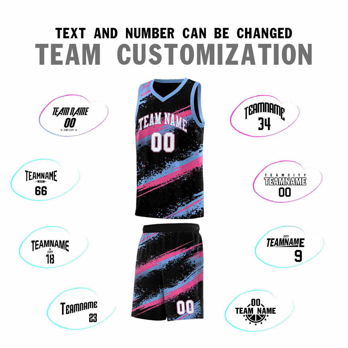Custom Black Pink Light Blue Basketball Jersey Stellar Strike Series Reversible Lightweight