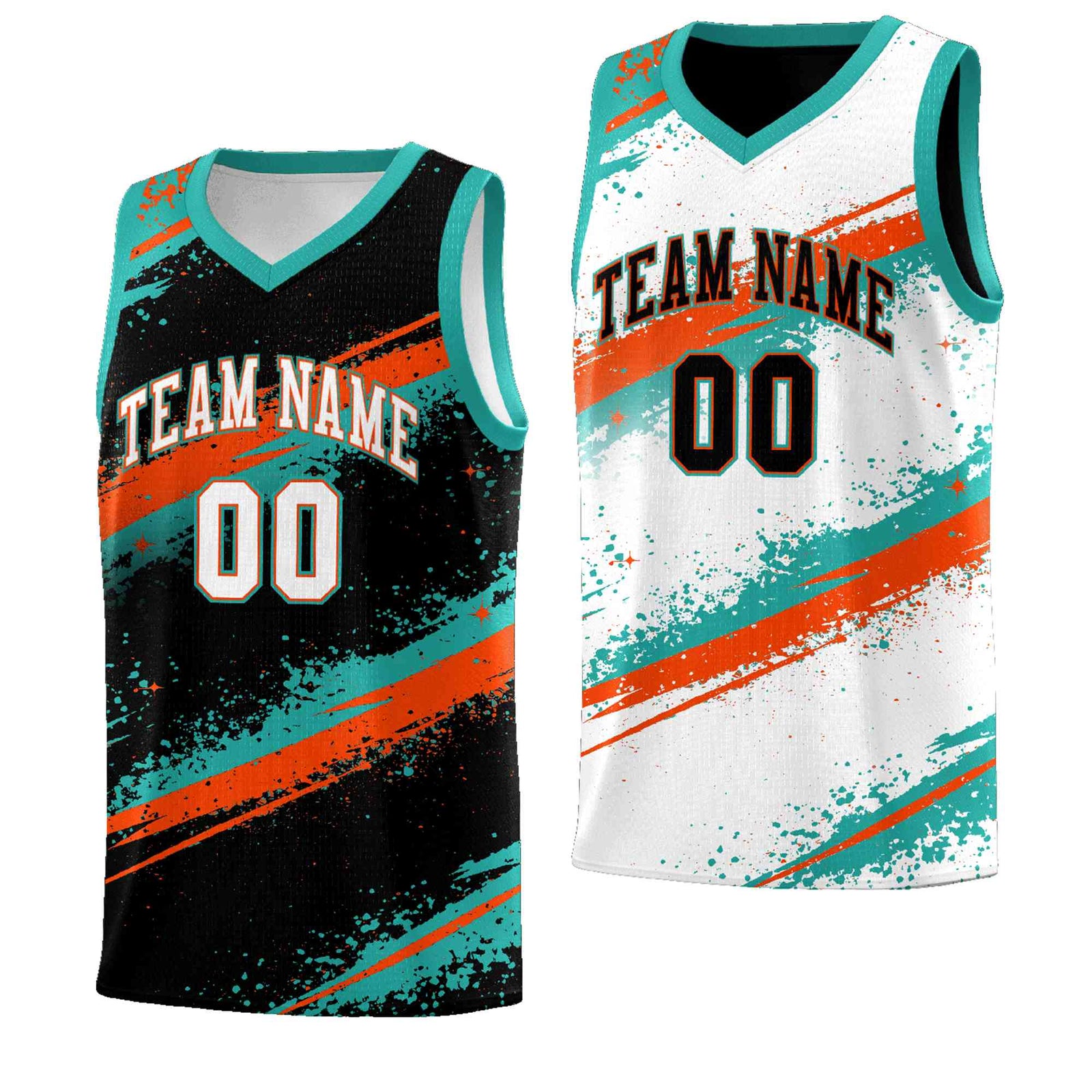 Custom Black Aqua Orange Basketball Jersey Stellar Strike Series Velocity Drapable