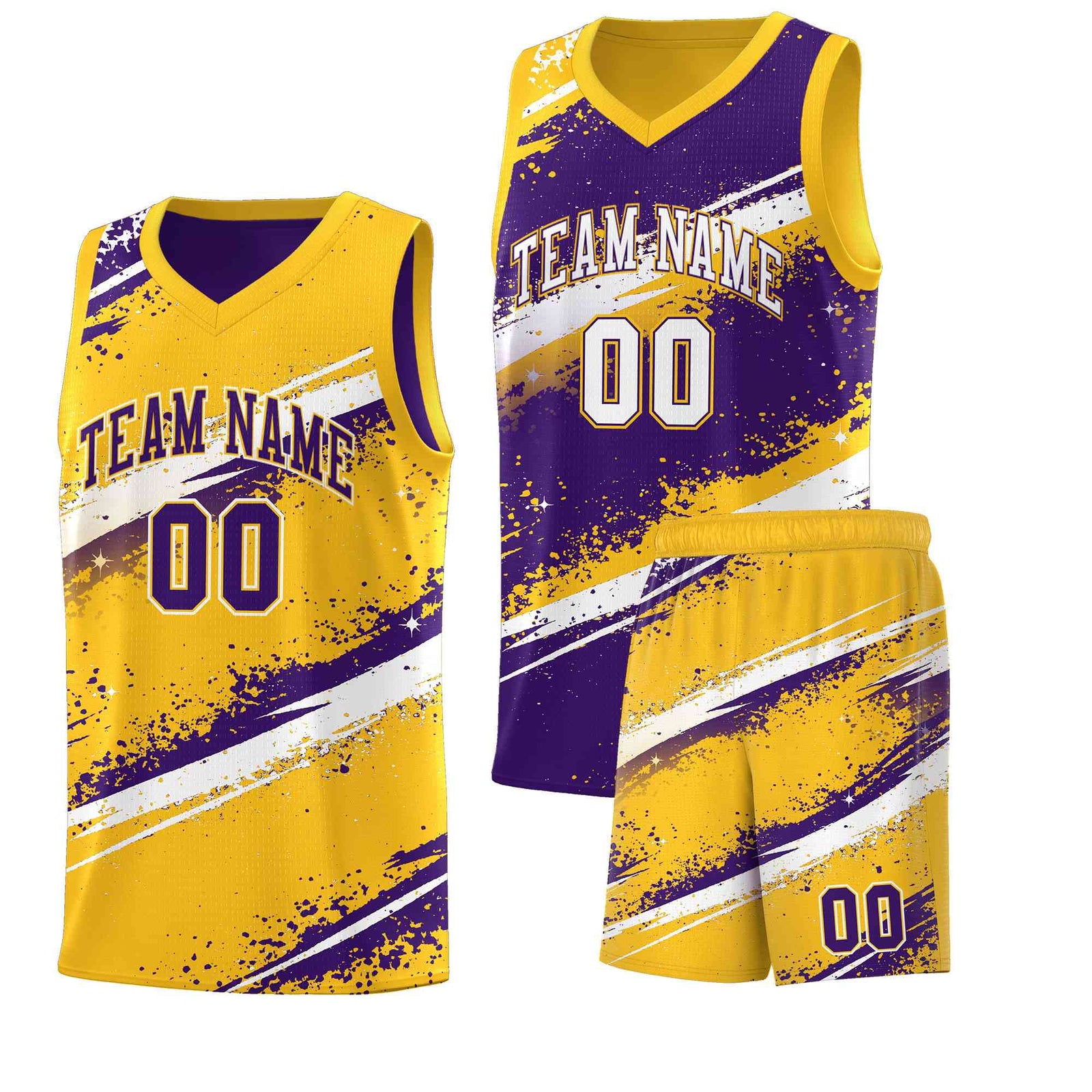 Custom Purple Yellow White Basketball Jersey Stellar Strike Series Cosmic Sublimation Printing