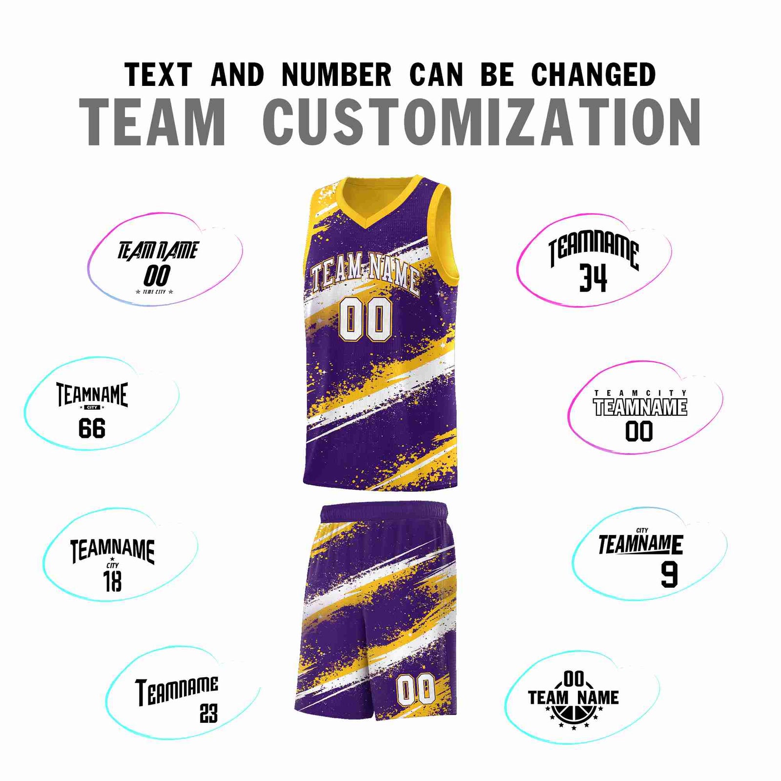 Custom Purple Yellow White Basketball Jersey Stellar Strike Series Cosmic Sublimation Printing