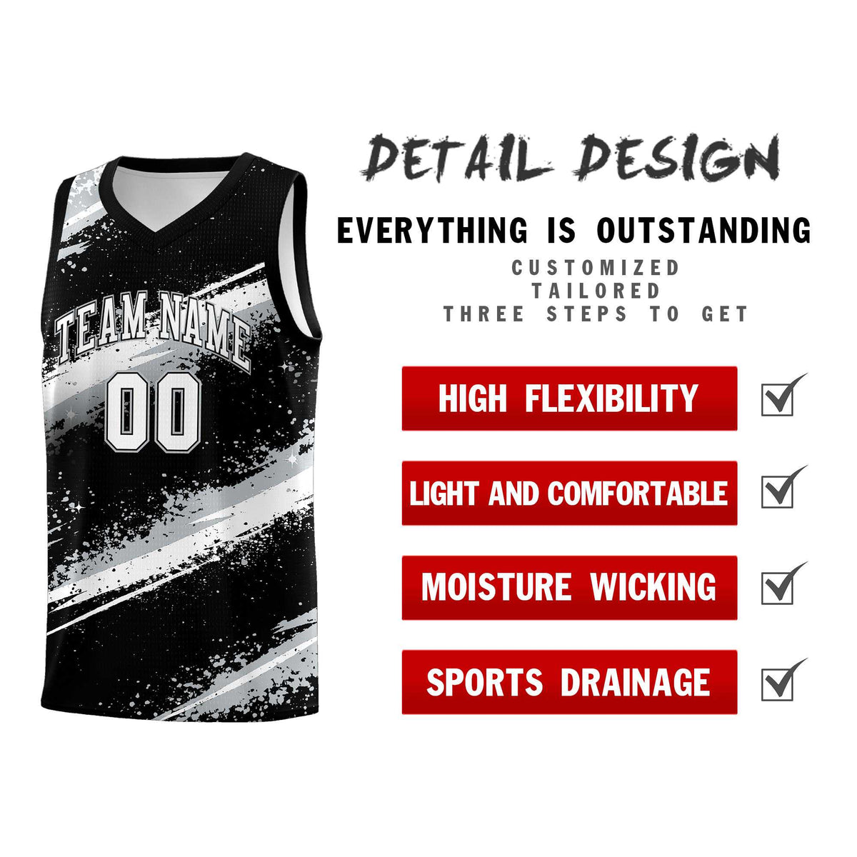 Custom Black Silver White Basketball Jersey Stellar Strike Series Stellar Quick-Drying