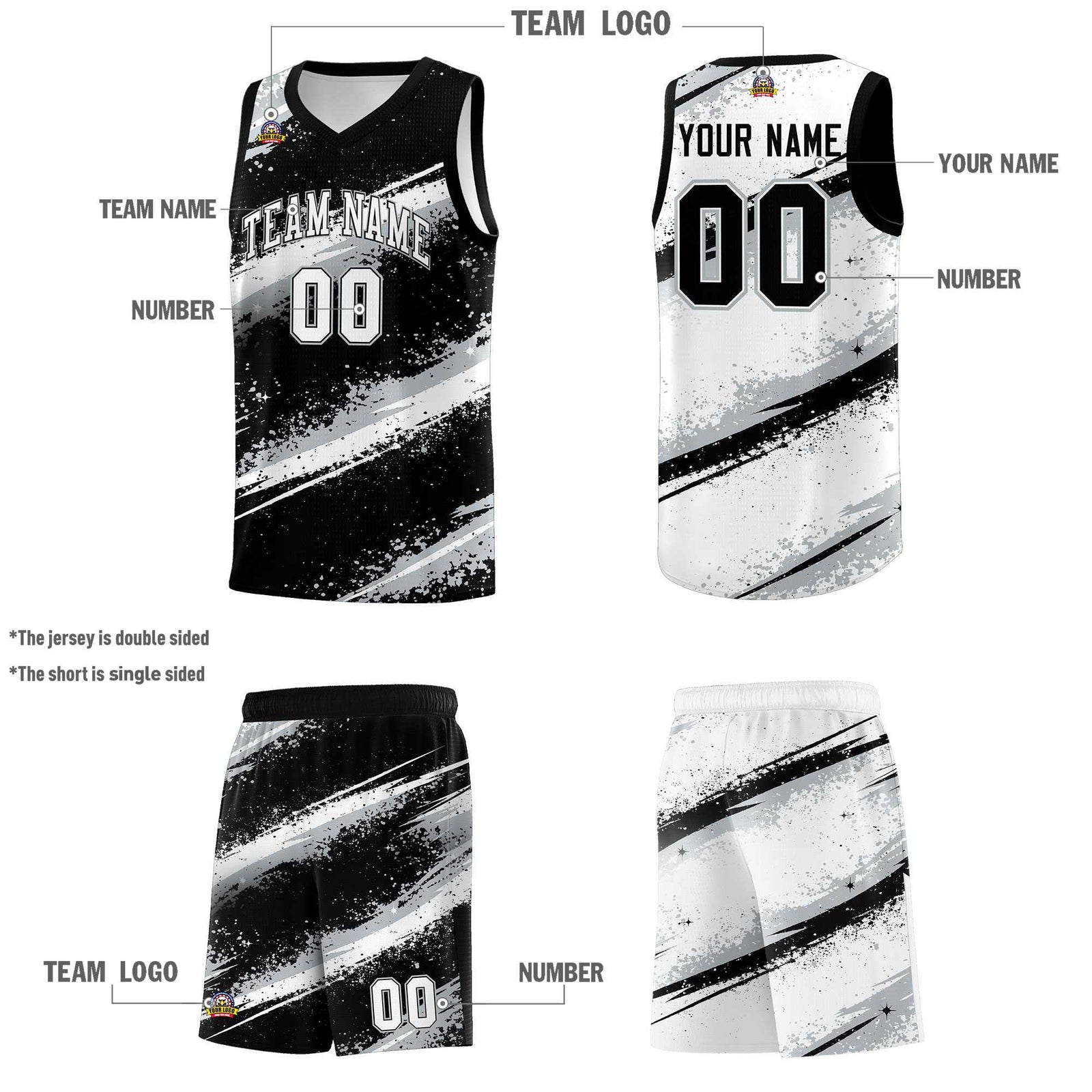 Custom Black Silver White Basketball Jersey Stellar Strike Series Stellar Quick-Drying