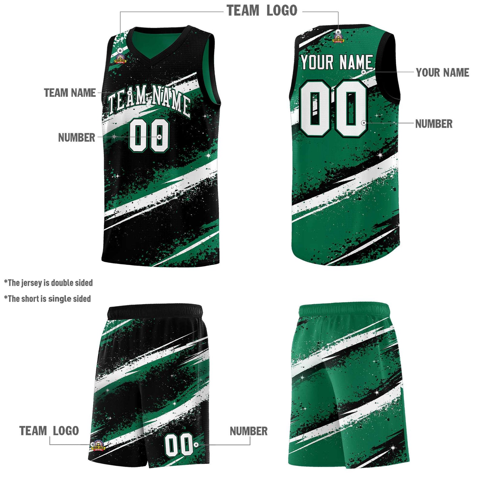 Custom Black Kelly Green White Basketball Jersey Stellar Strike Series Splash Lightweight
