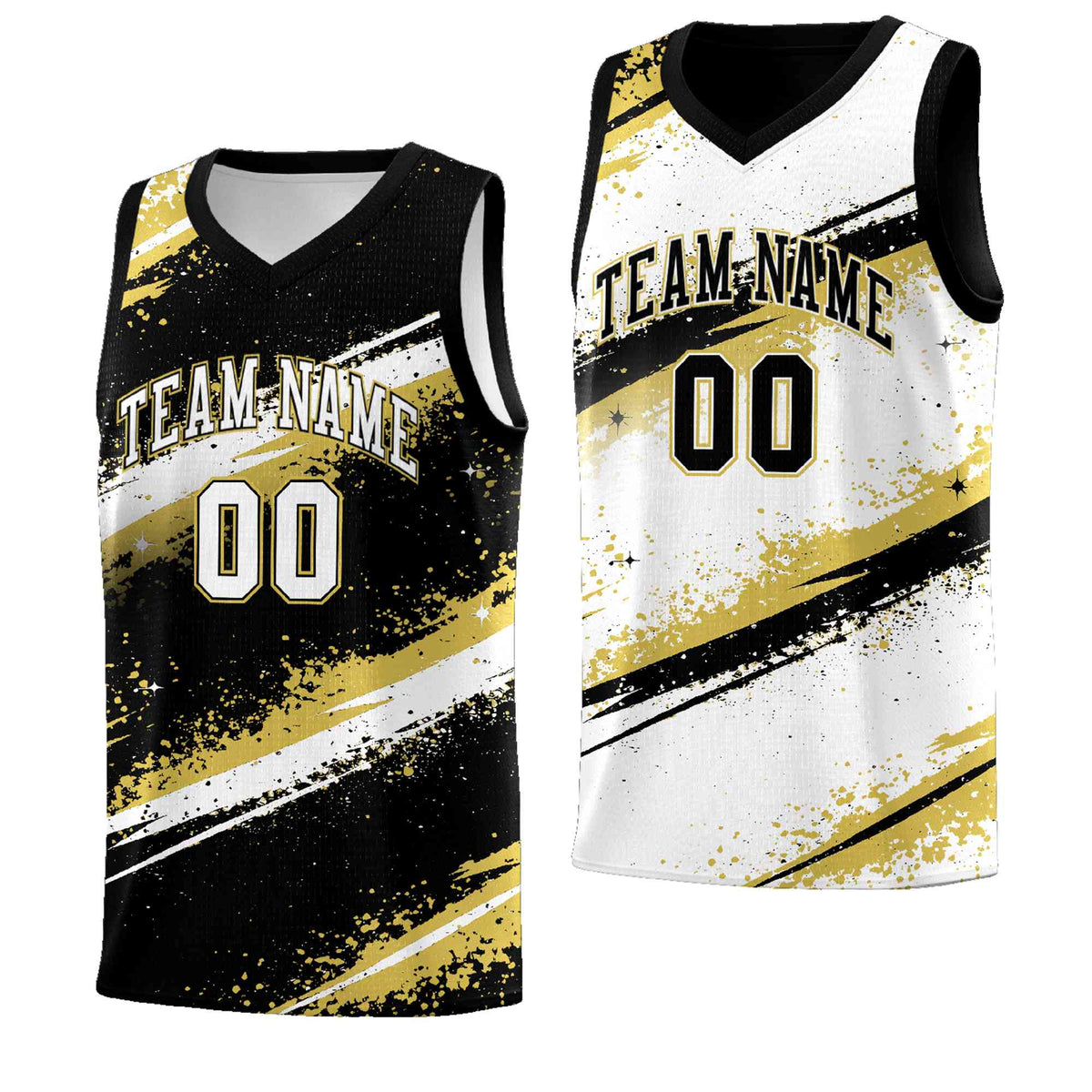 Custom Black Old Gold White Basketball Jersey Stellar Strike Series Reversible Wrinkle-Resistant