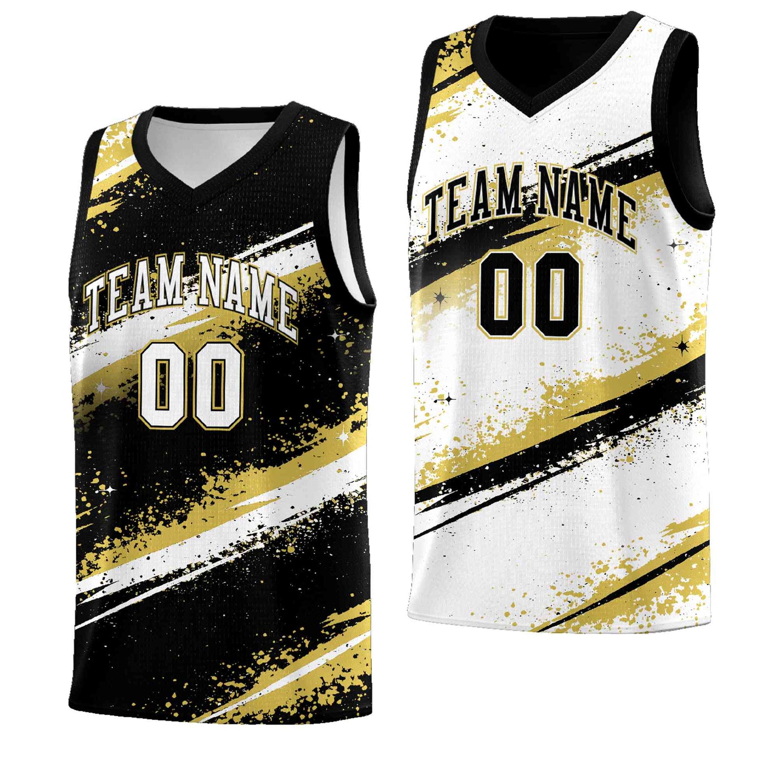 Custom Black Old Gold White Basketball Jersey Stellar Strike Series Reversible Wrinkle-Resistant