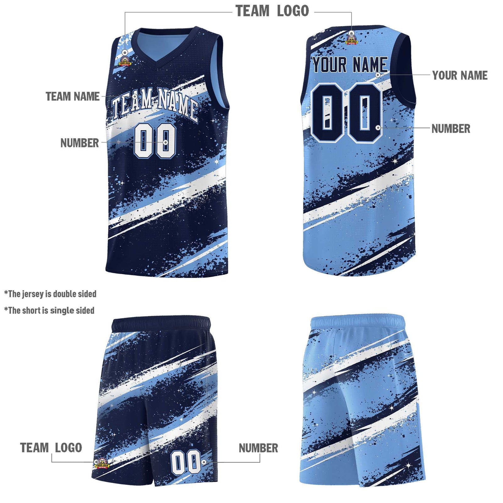 Custom Navy Light Blue White Basketball Jersey Stellar Strike Series Dynamic Drapable