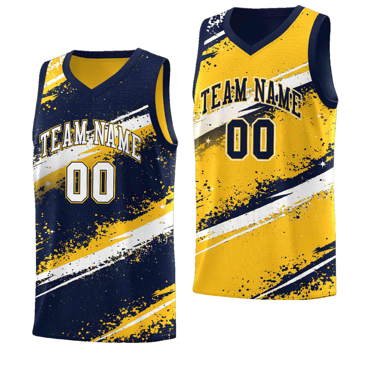 Custom Navy Yellow White Basketball Jersey Stellar Strike Series Velocity Sublimation Printing