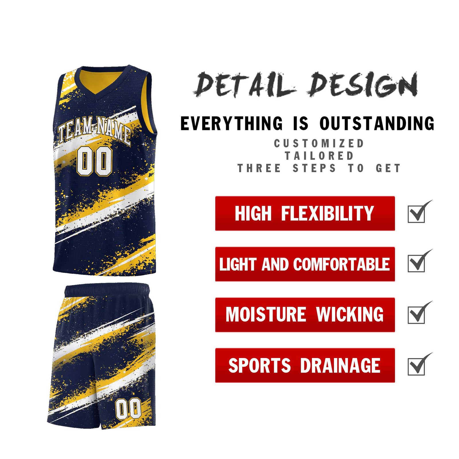 Custom Navy Yellow White Basketball Jersey Stellar Strike Series Velocity Sublimation Printing
