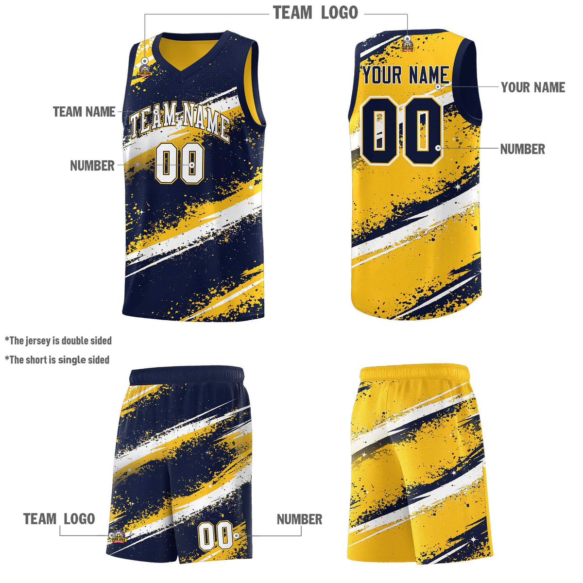 Custom Navy Yellow White Basketball Jersey Stellar Strike Series Velocity Sublimation Printing