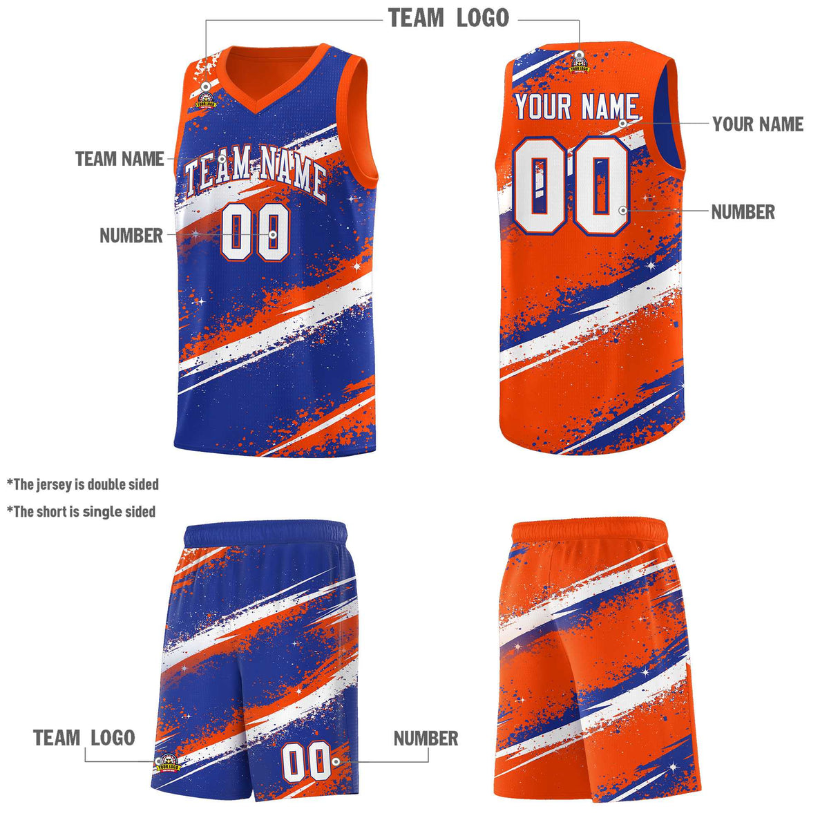 Custom Royal Blue Orange White Basketball Jersey Stellar Strike Series Cosmic Breathable