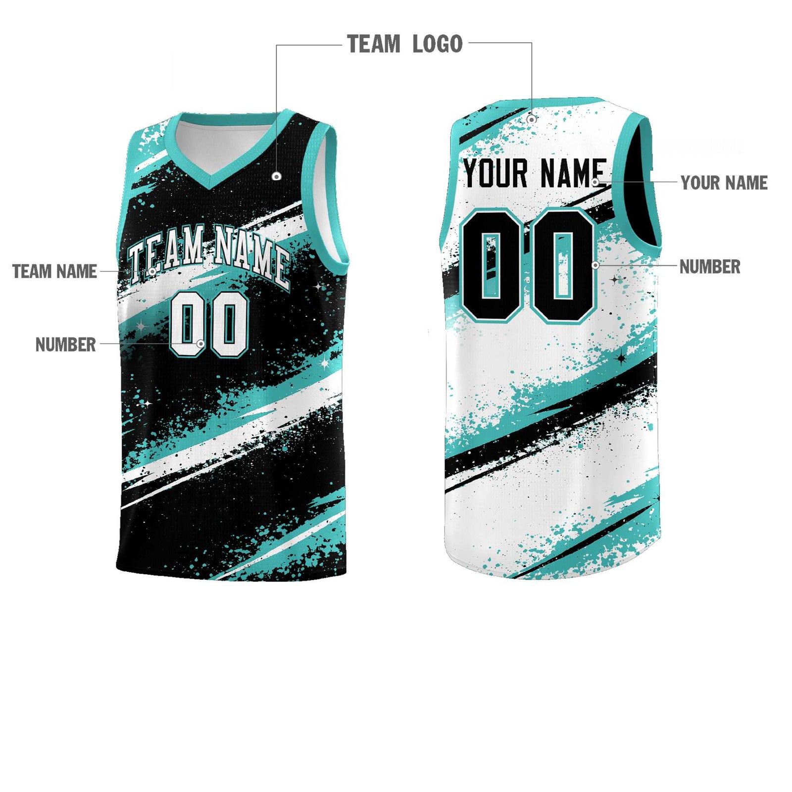 Custom Black Teal-04 White Basketball Jersey Stellar Strike Series Stellar Lightweight