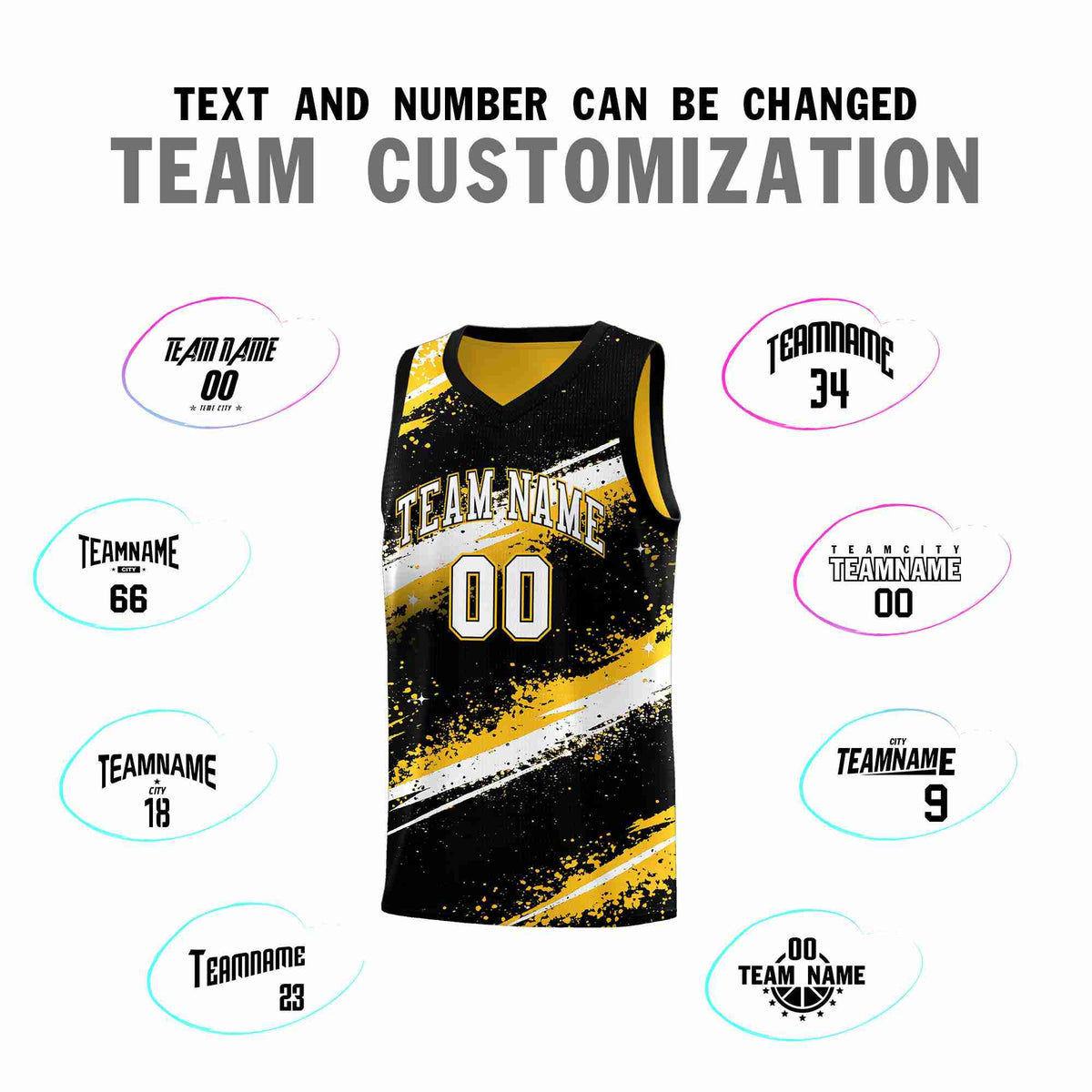 Custom Black Yellow White Basketball Jersey Stellar Strike Series Splash Wrinkle-Resistant