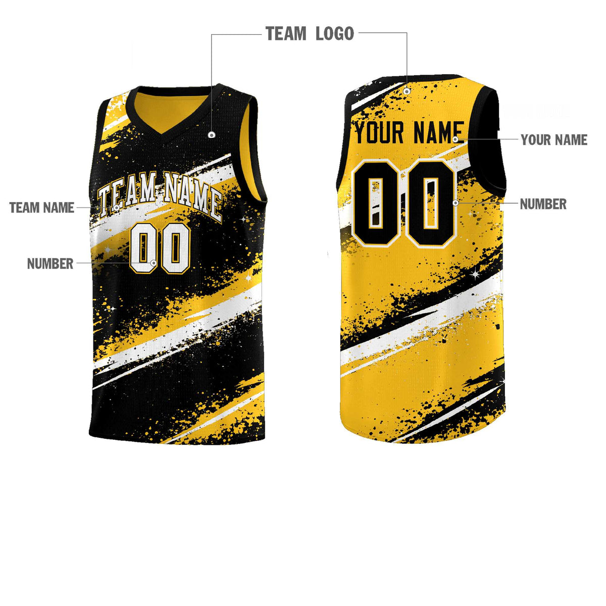 Custom Black Yellow White Basketball Jersey Stellar Strike Series Splash Wrinkle-Resistant