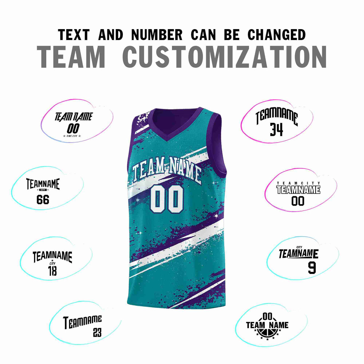 Custom Teal Purple White Basketball Jersey Stellar Strike Series Reversible Drapable