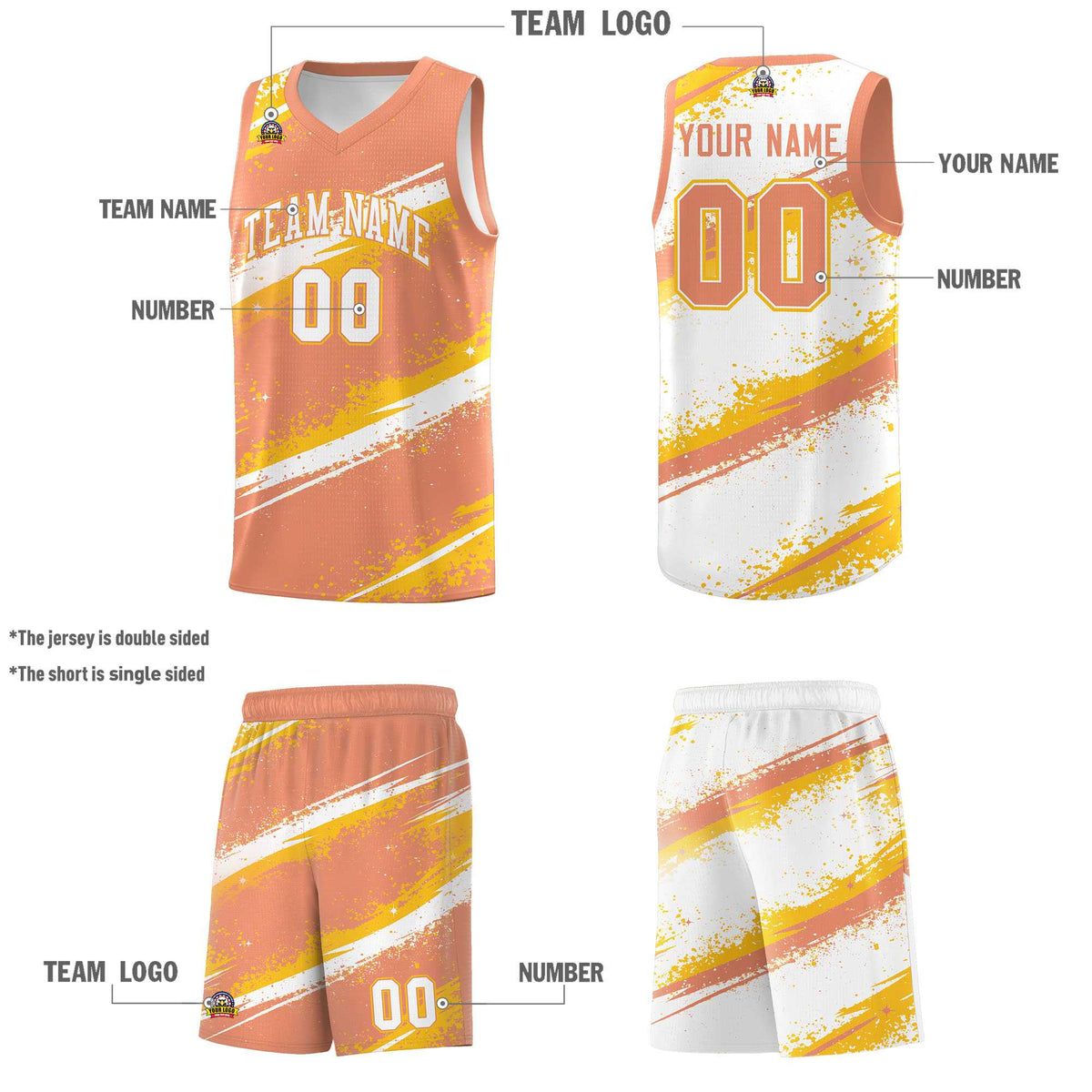 Custom Light Orange Yellow White Basketball Jersey Stellar Strike Series Stellar Wrinkle-Resistant