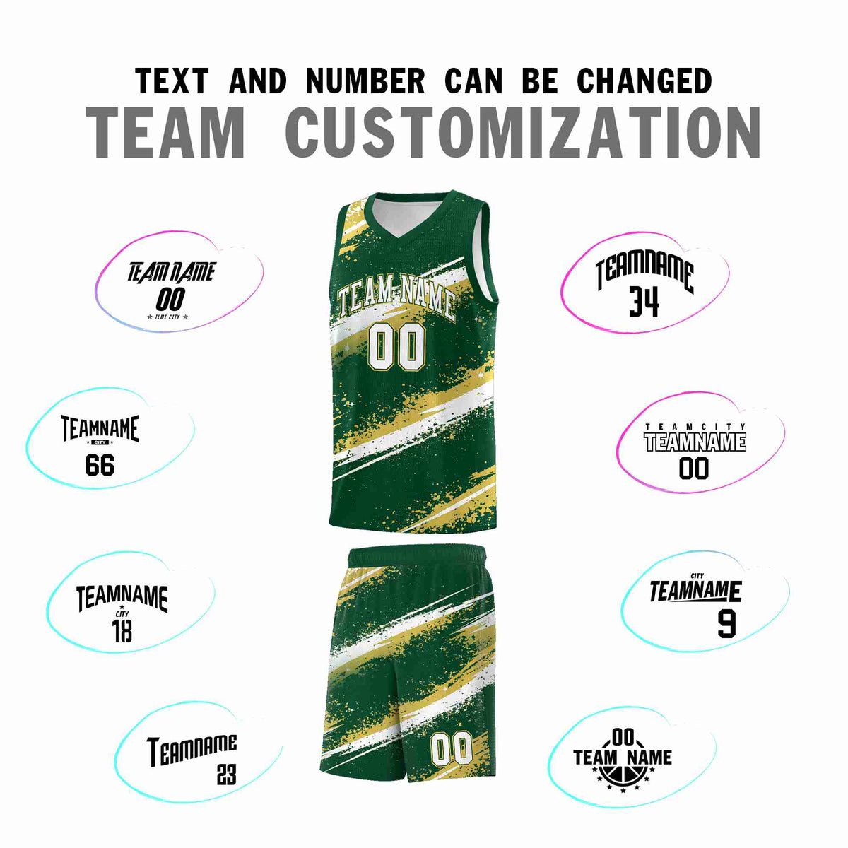 Custom Dark Green Old Gold White Basketball Jersey Stellar Strike Series Splash Drapable