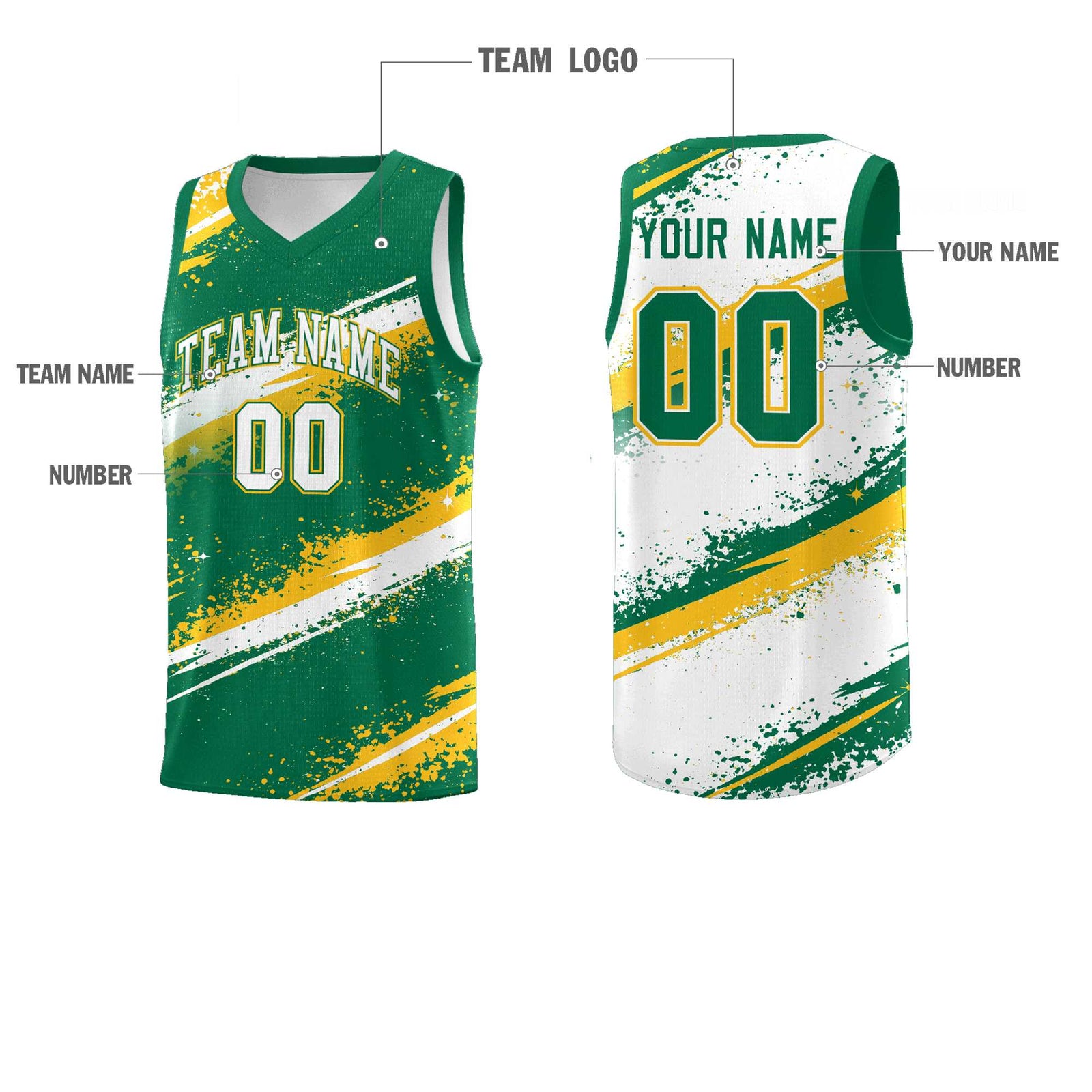Custom Kelly Green Yellow White Basketball Jersey Stellar Strike Series Reversible Sublimation Printing