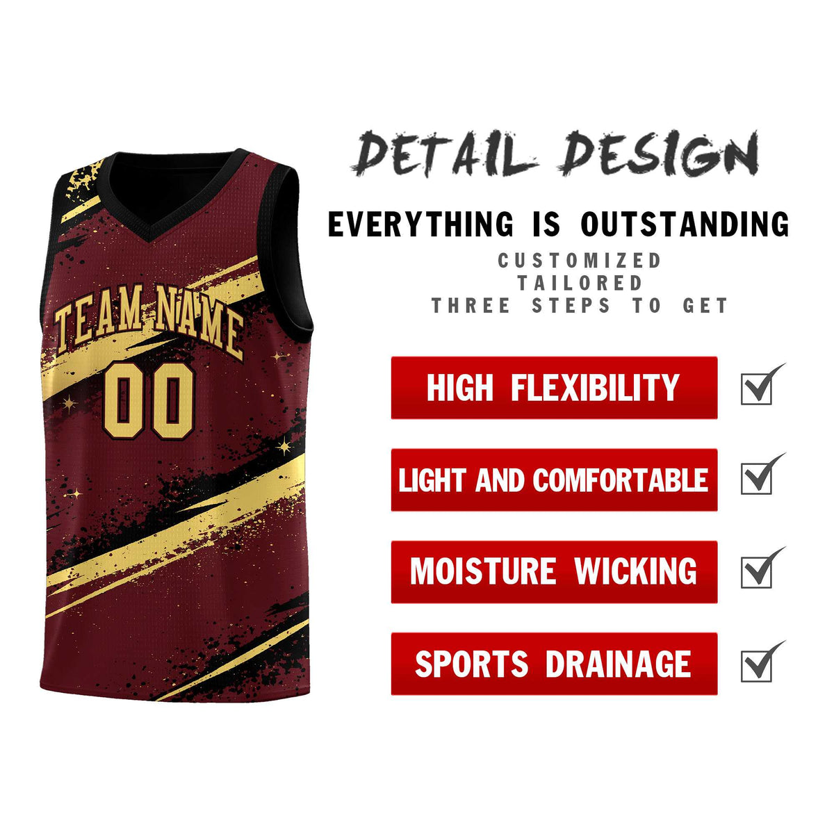 Custom Burgundy Black Khaki Basketball Jersey Stellar Strike Series Velocity Quick-Drying