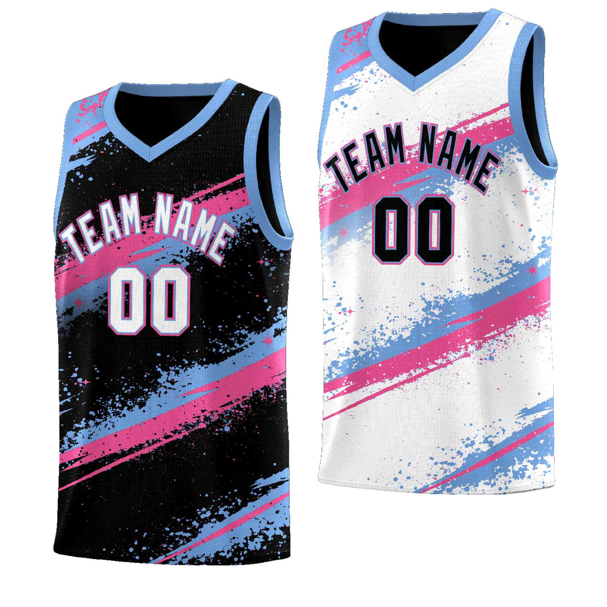 Custom Black Pink Light Blue Basketball Jersey Stellar Strike Series Reversible Lightweight