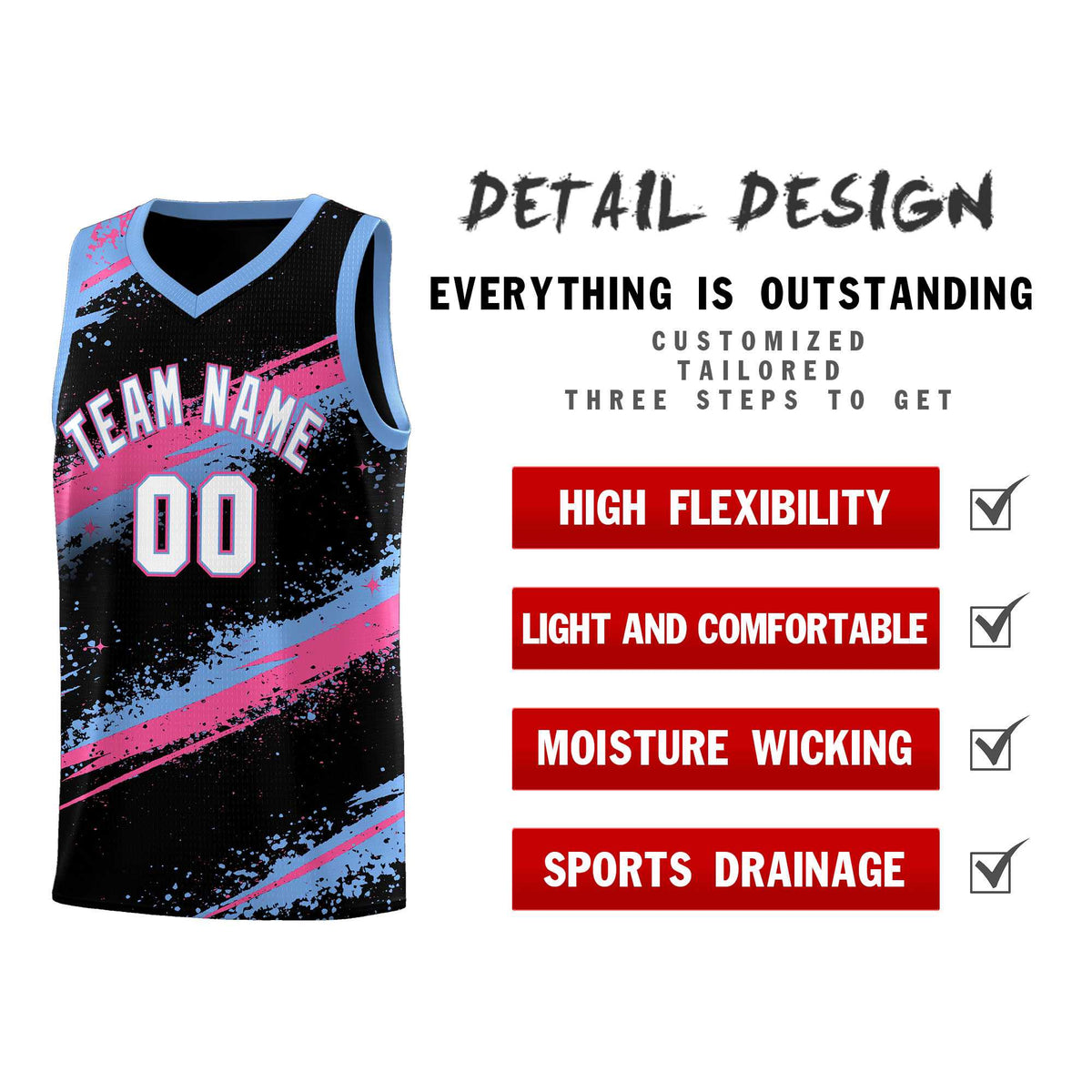 Custom Black Pink Light Blue Basketball Jersey Stellar Strike Series Reversible Lightweight