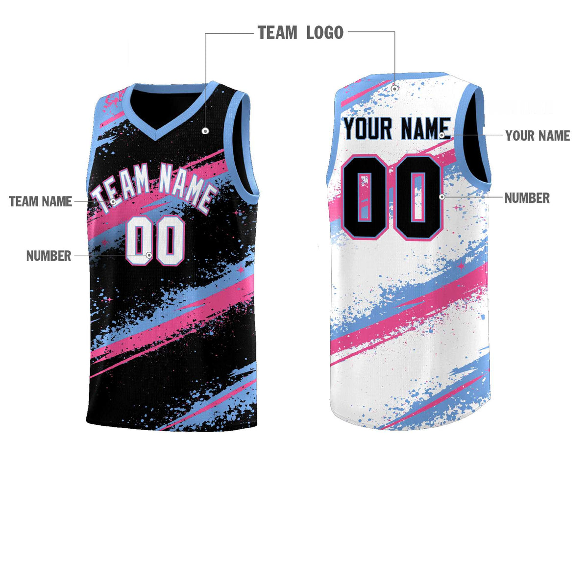 Custom Black Pink Light Blue Basketball Jersey Stellar Strike Series Reversible Lightweight