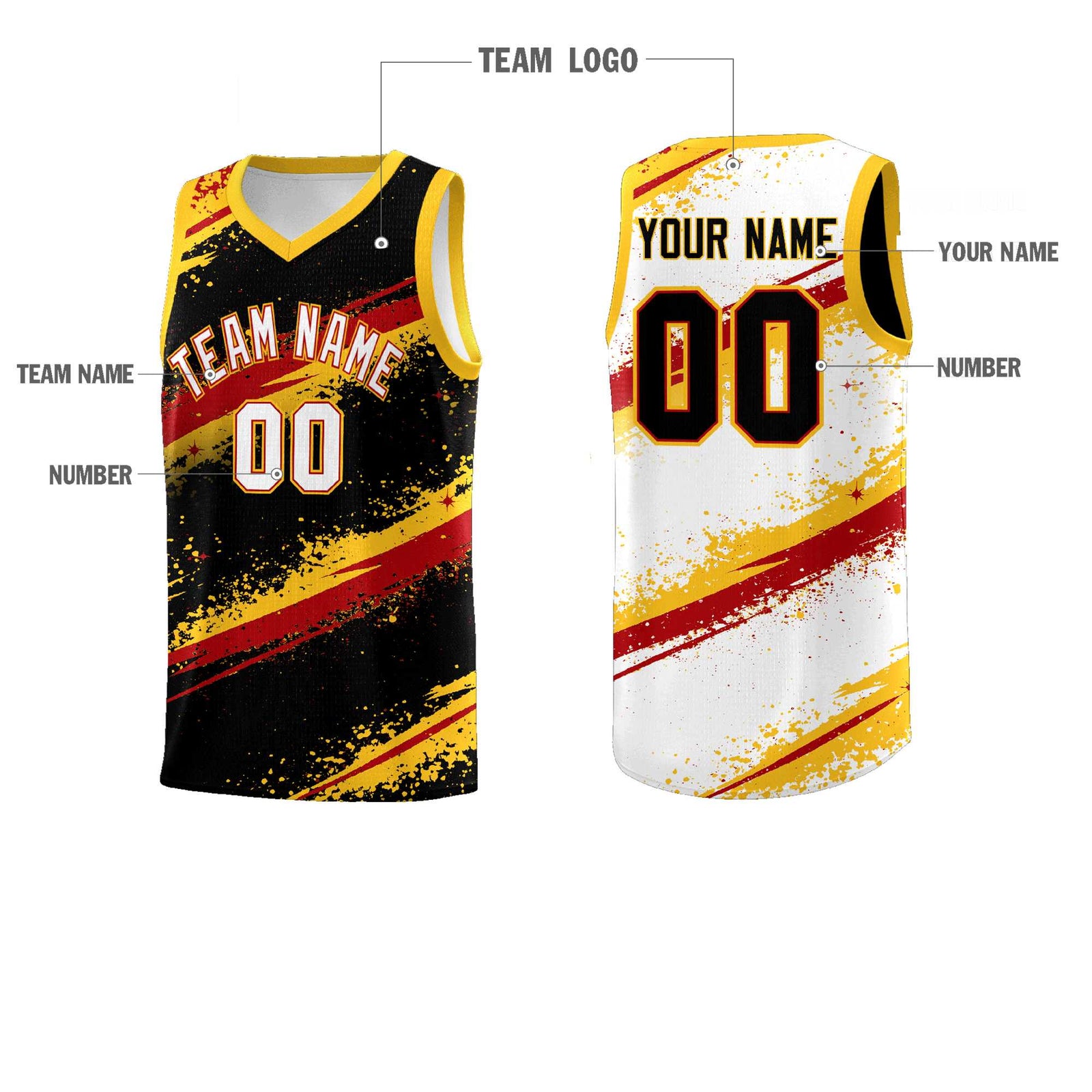 Custom Black Yellow Red Basketball Jersey Stellar Strike Series Dynamic Wrinkle-Resistant