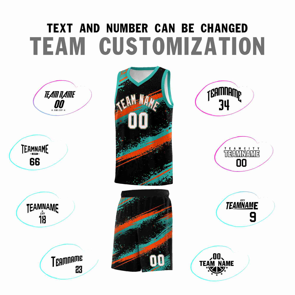 Custom Black Aqua Orange Basketball Jersey Stellar Strike Series Velocity Drapable