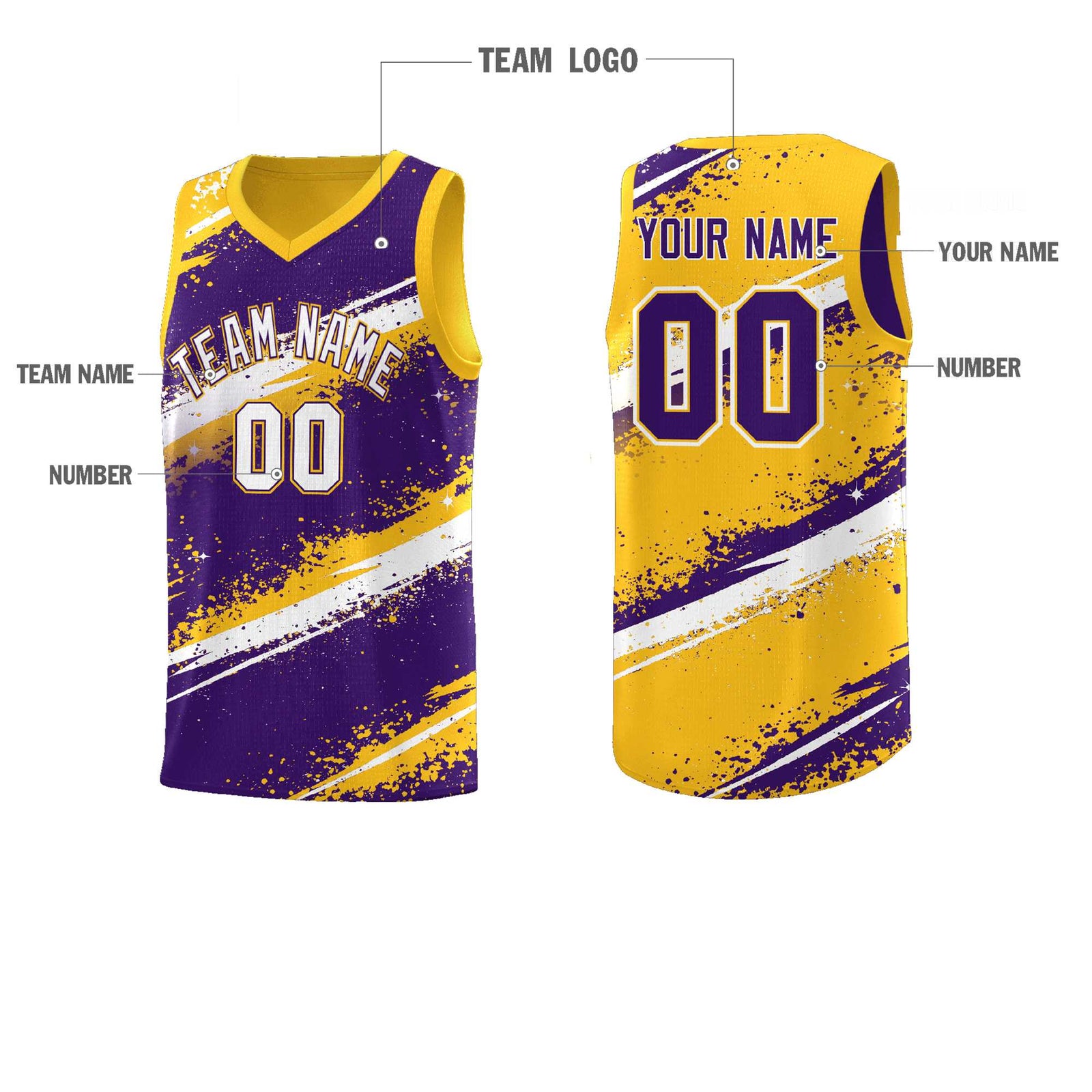 Custom Purple Yellow White Basketball Jersey Stellar Strike Series Cosmic Sublimation Printing