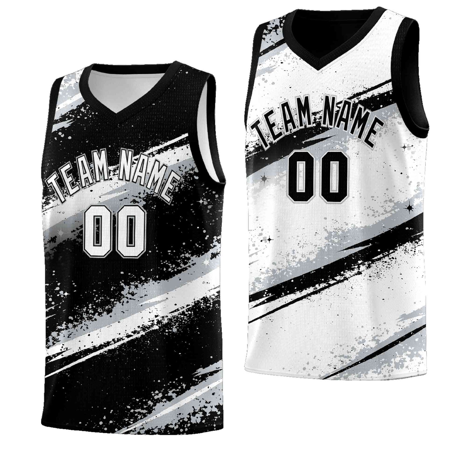 Custom Black Silver White Basketball Jersey Stellar Strike Series Stellar Quick-Drying