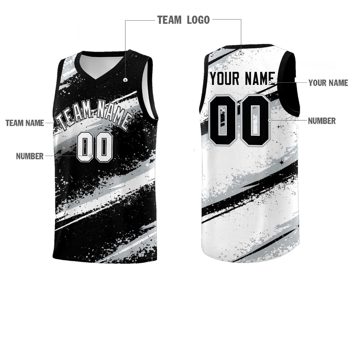 Custom Black Silver White Basketball Jersey Stellar Strike Series Stellar Quick-Drying