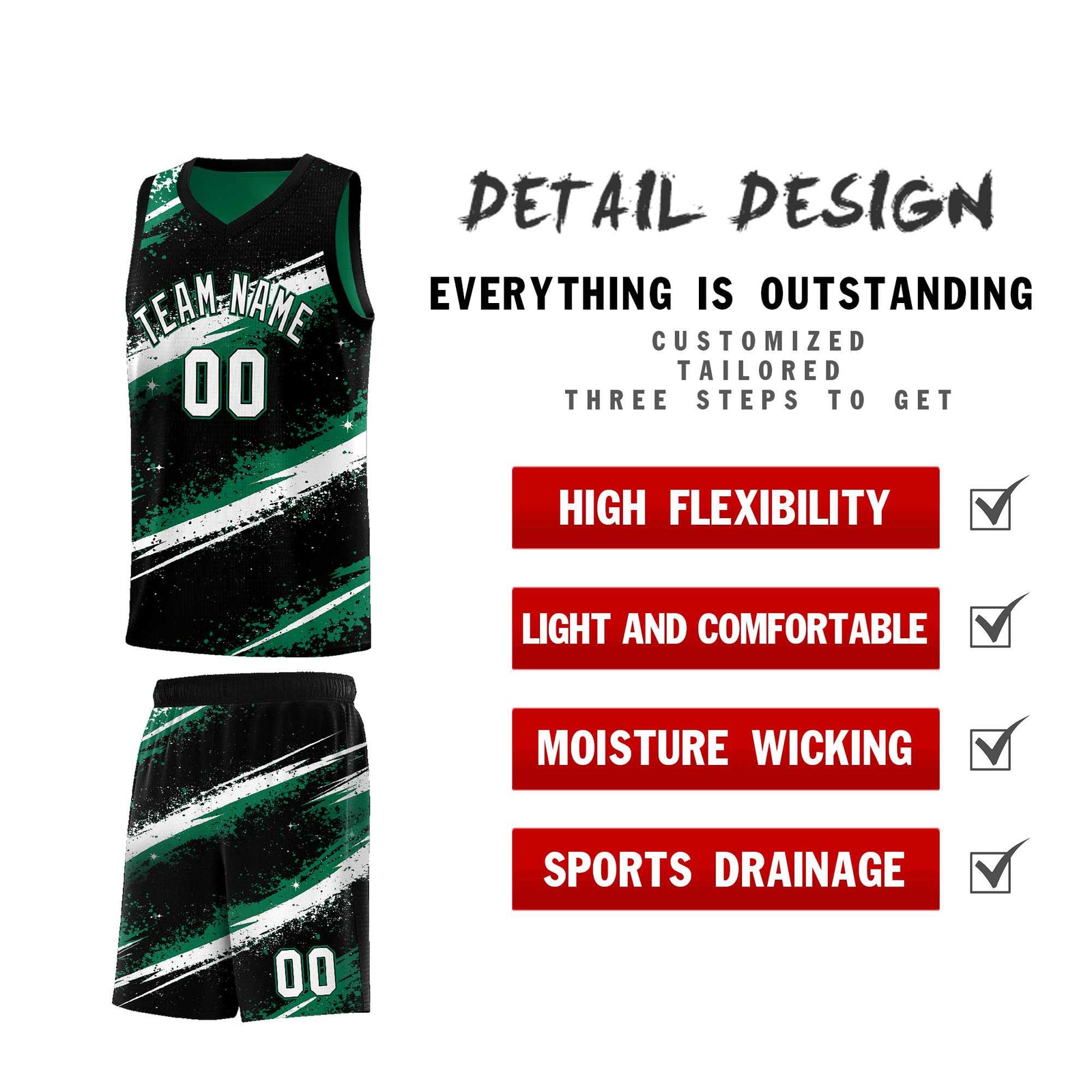 Custom Black Kelly Green White Basketball Jersey Stellar Strike Series Splash Lightweight