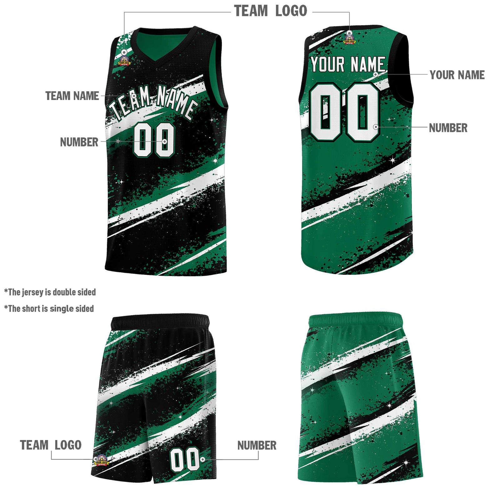 Custom Black Kelly Green White Basketball Jersey Stellar Strike Series Splash Lightweight