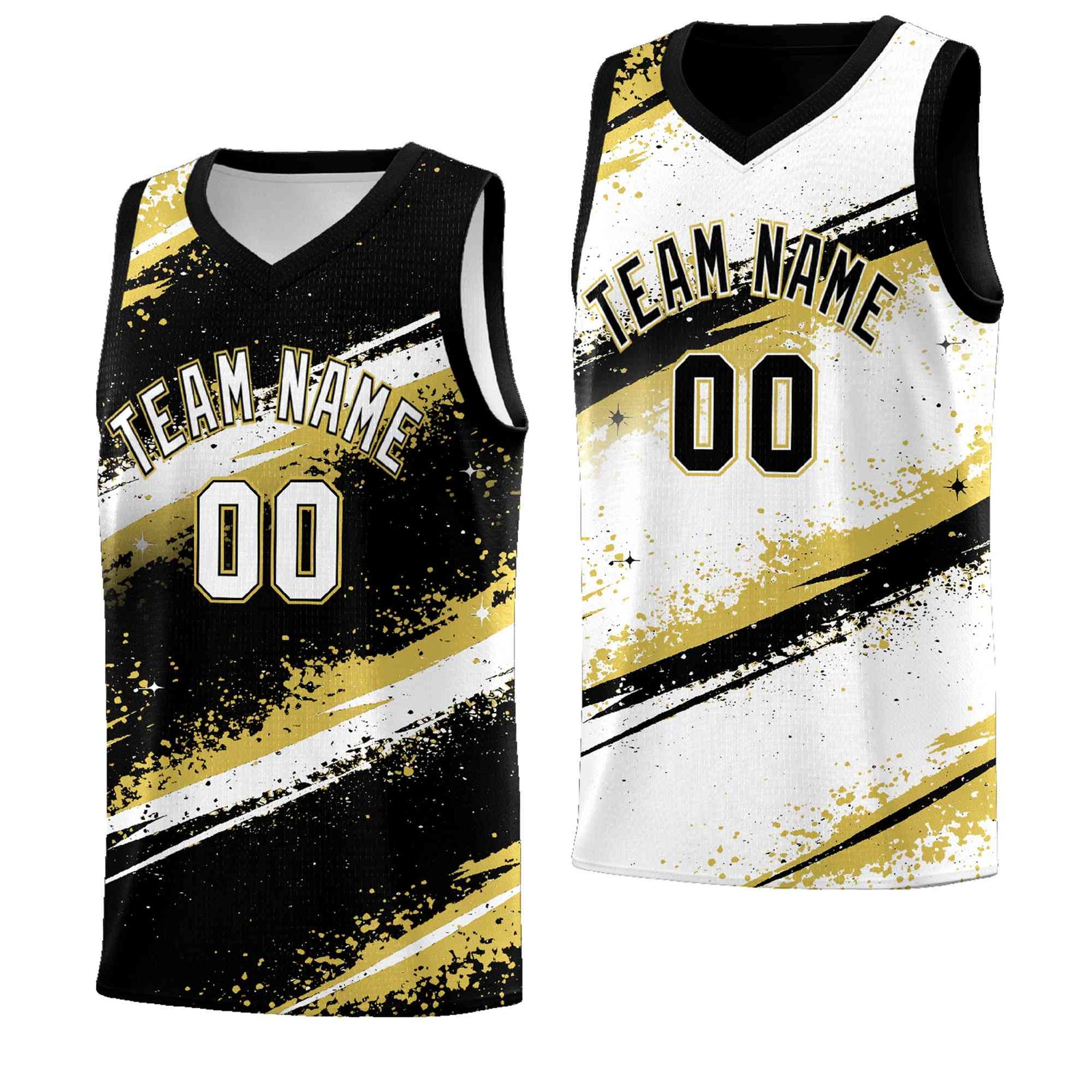 Custom Black Old Gold White Basketball Jersey Stellar Strike Series Reversible Wrinkle-Resistant