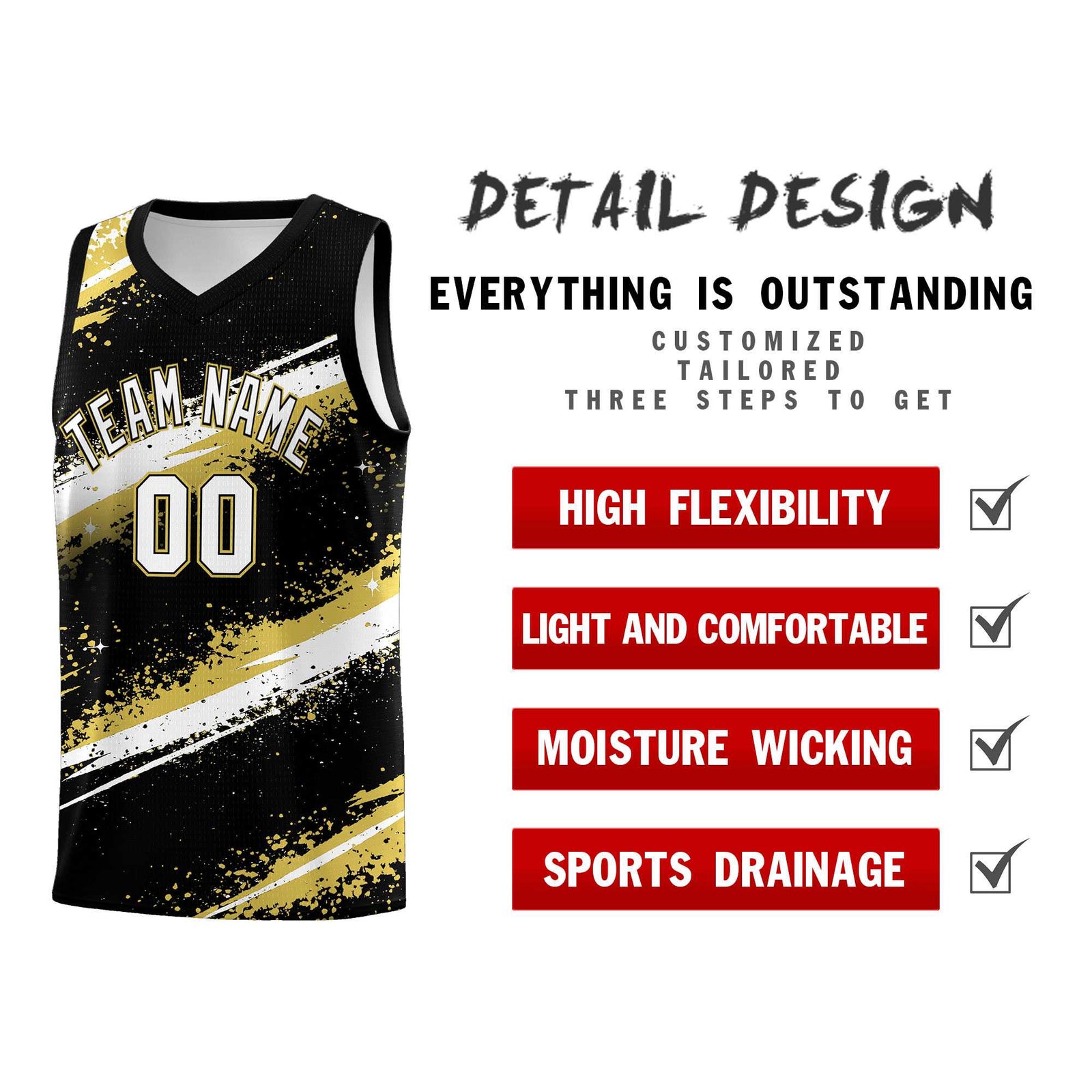Custom Black Old Gold White Basketball Jersey Stellar Strike Series Reversible Wrinkle-Resistant