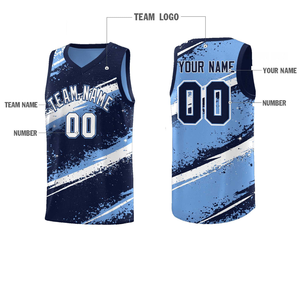 Custom Navy Light Blue White Basketball Jersey Stellar Strike Series Dynamic Drapable