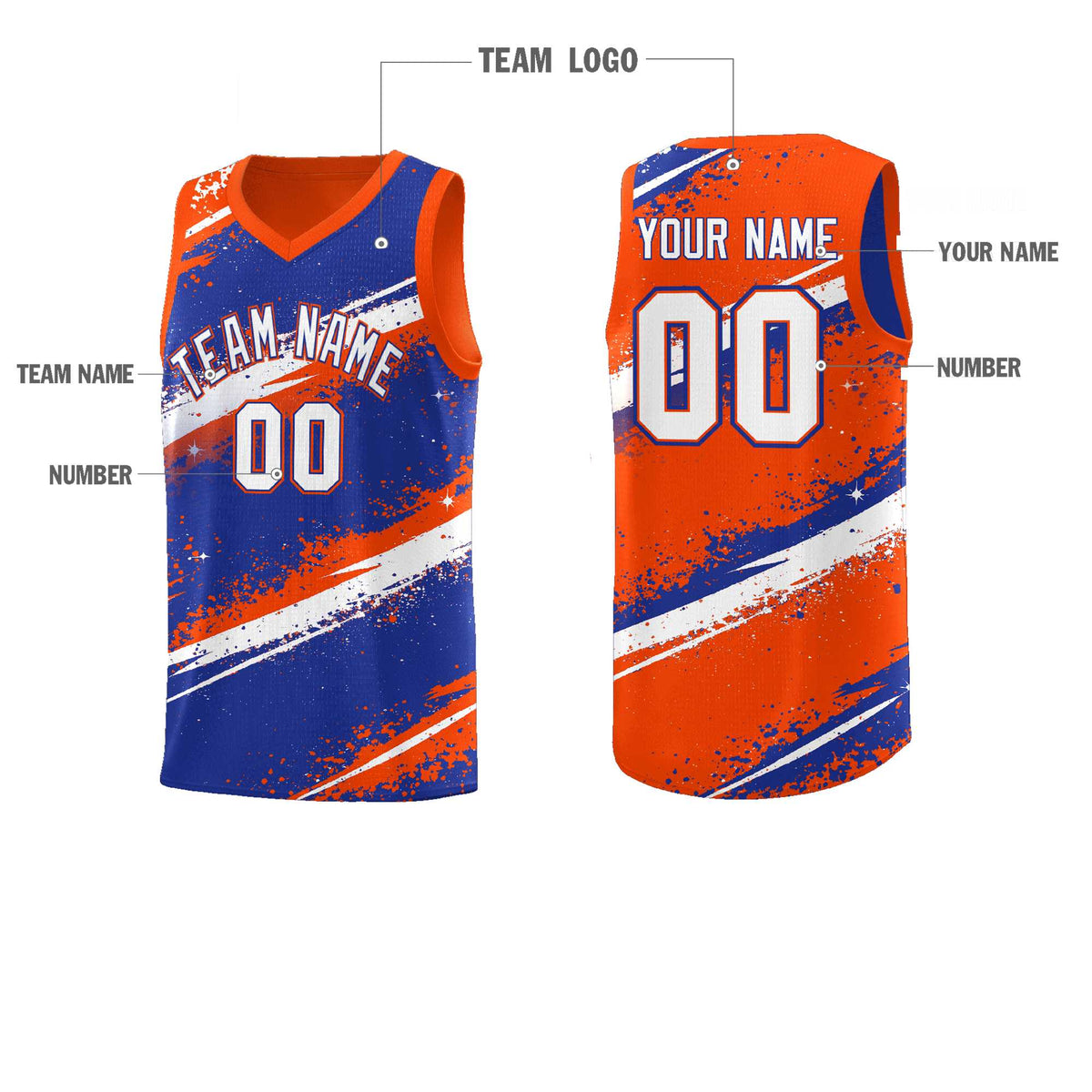 Custom Royal Blue Orange White Basketball Jersey Stellar Strike Series Cosmic Breathable